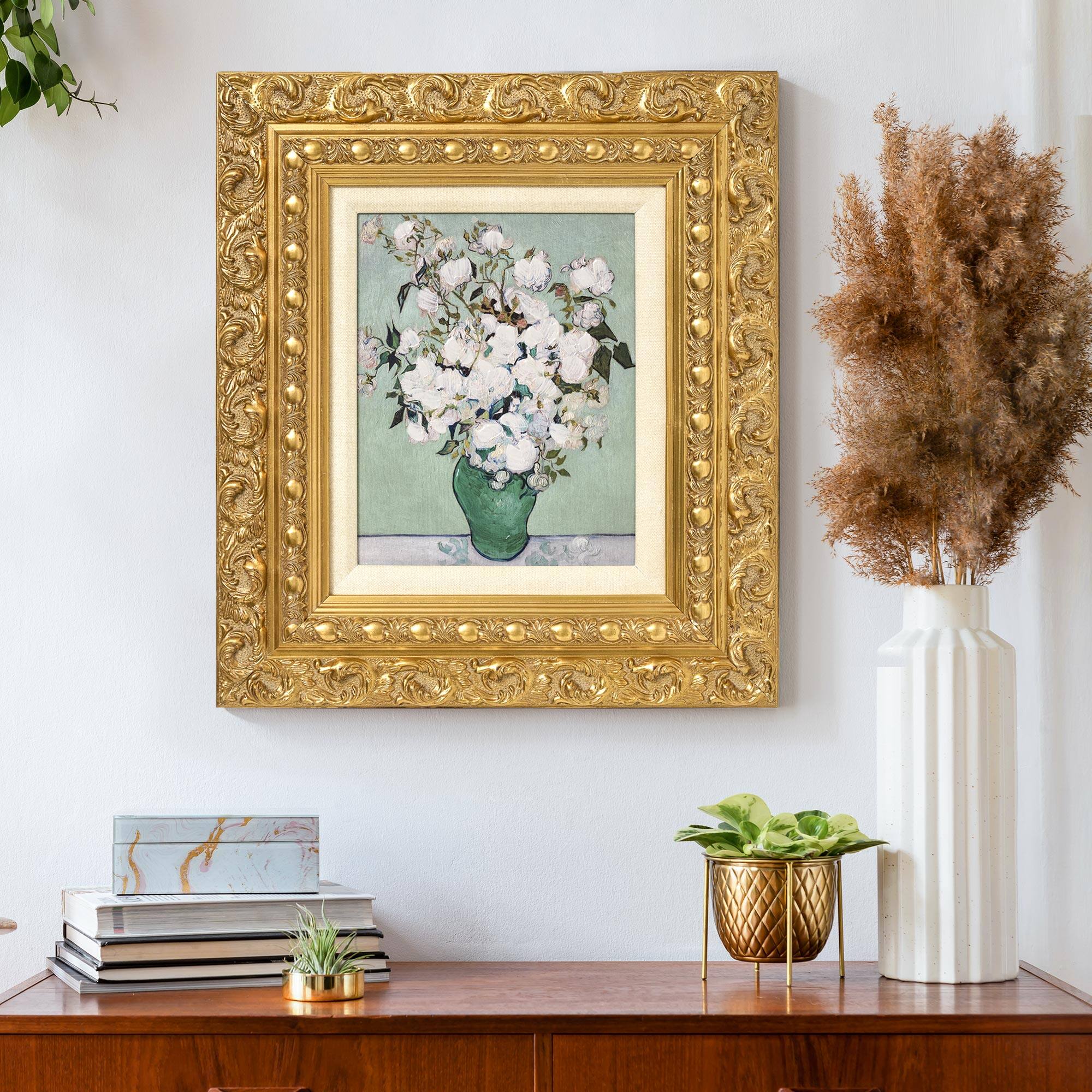 American Art Decor Ornate Framed Roses Canvas Print by Vincent van Gogh - 15.25" x 17.25"