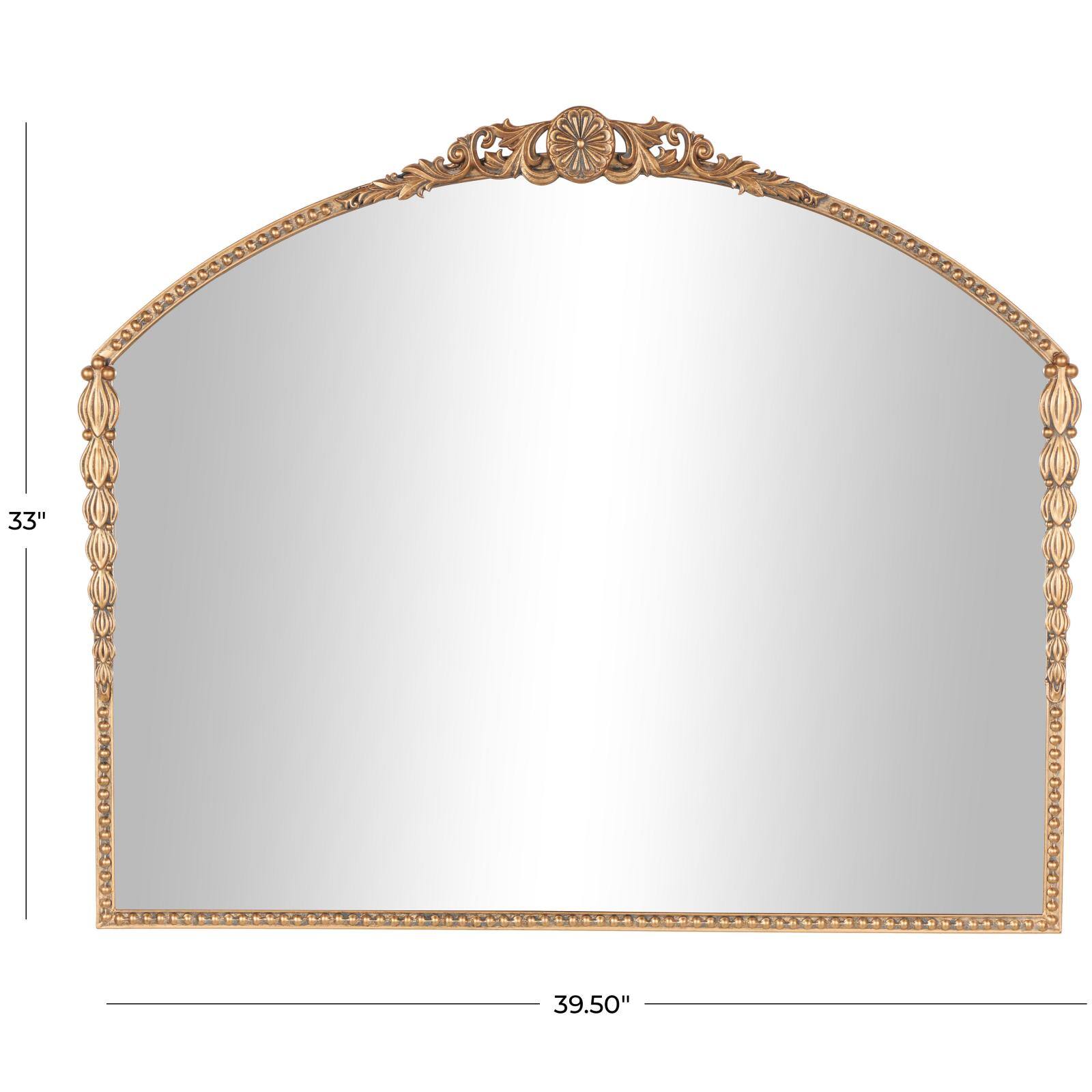 33" Gold Metal Scroll Orante Antique Arch Wall Mirror with Beaded Frame