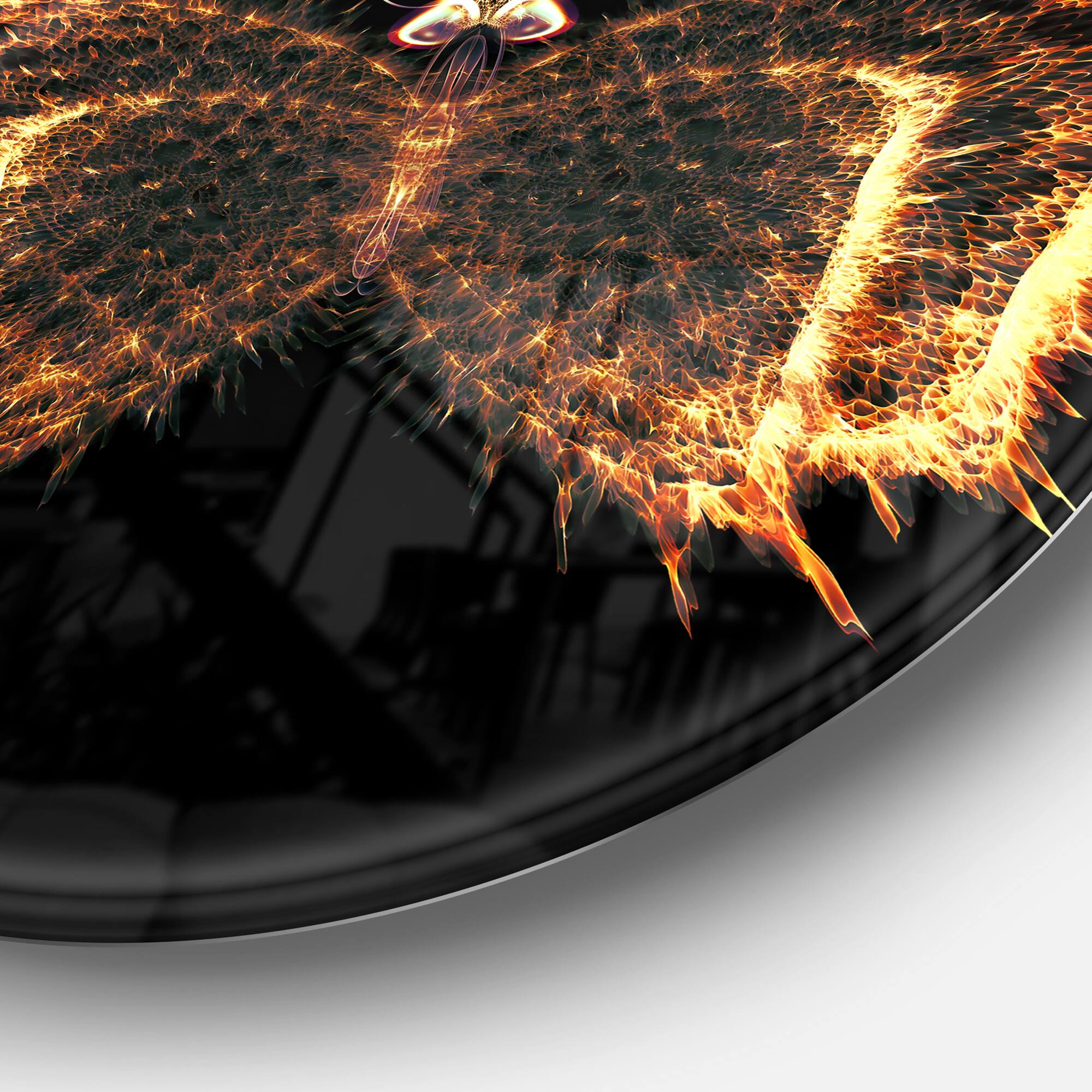 Designart - Fire Fractal Butterfly in Dark' Abstract Circle Metal Wall Art
