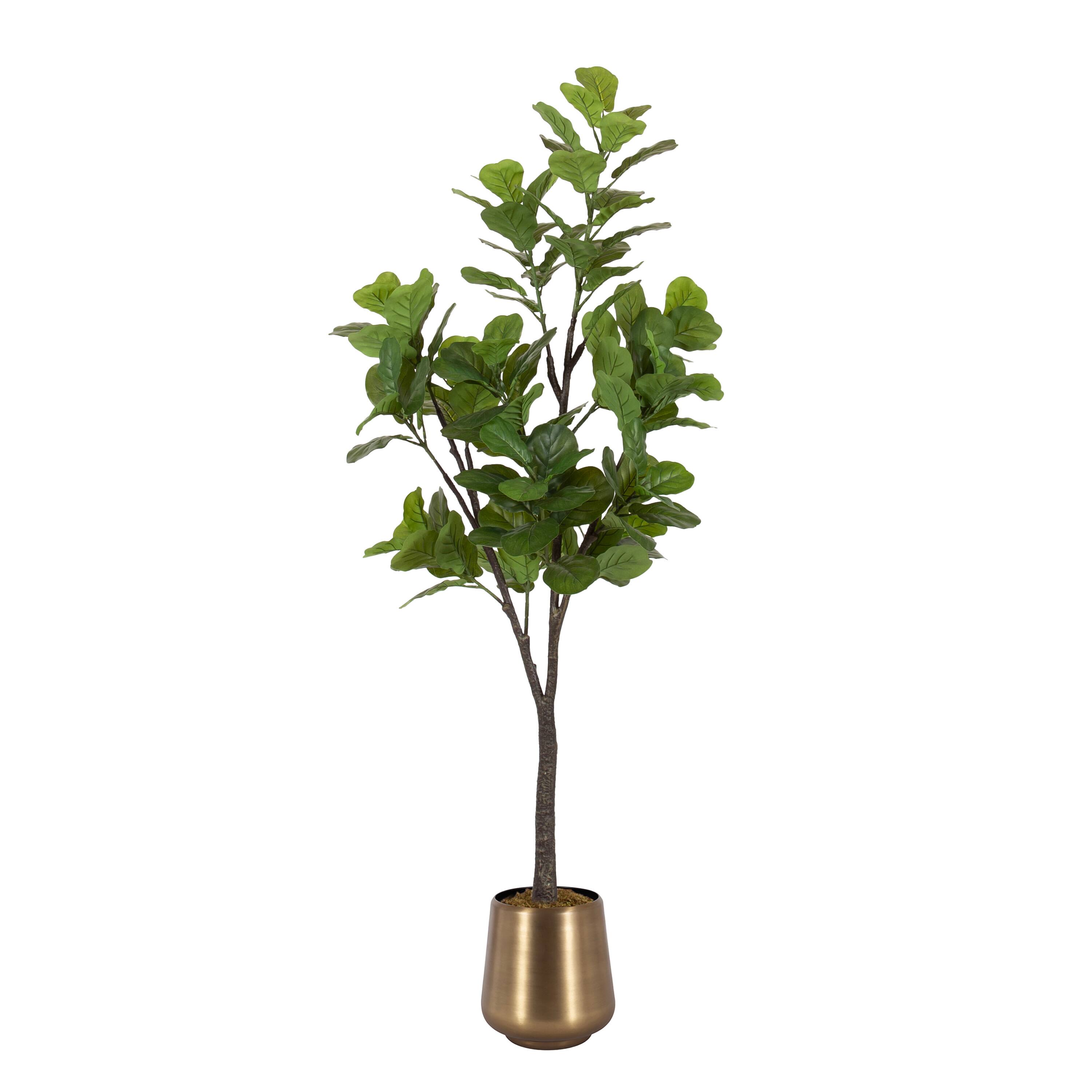 Kate and Laurel Fidmont 6ft. Faux Fiddle Fig Tree with Portell Antique Planter