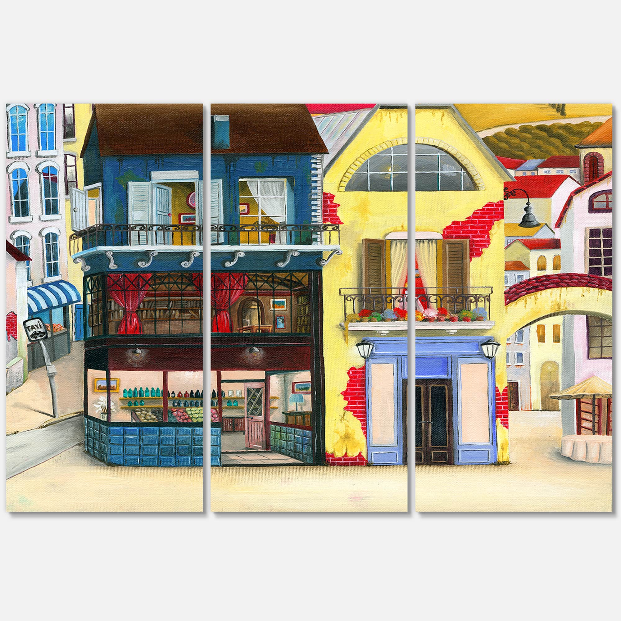 Designart - The Facade of The Buildings In A Cozy Streets - French Country Canvas Wall Art Print