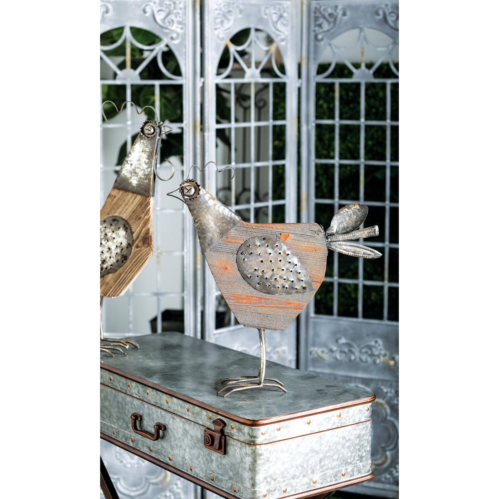 19" Black Wood Farmhouse Rooster Garden Sculpture