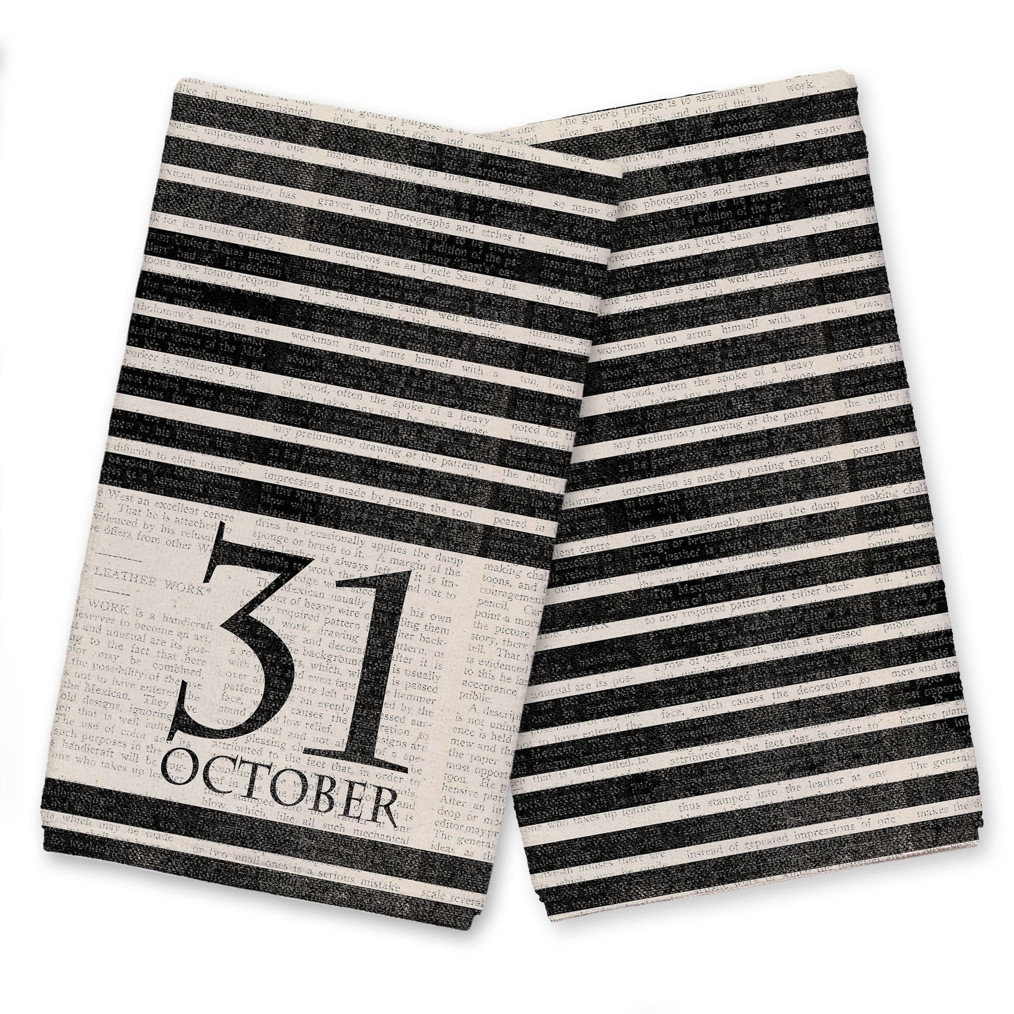 Halloween Date Newspaper Distressed Tea Towel Set