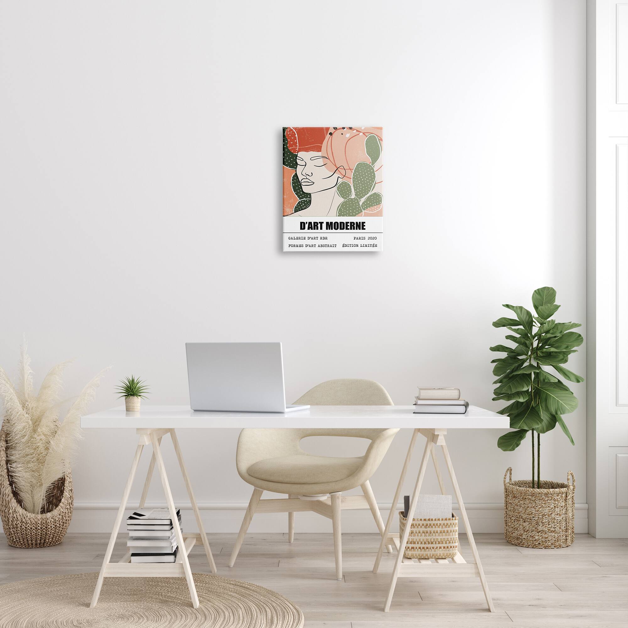 Stupell Industries Parisian Modern Abstraction Woman's Face Green Cactus Canvas Wall Art