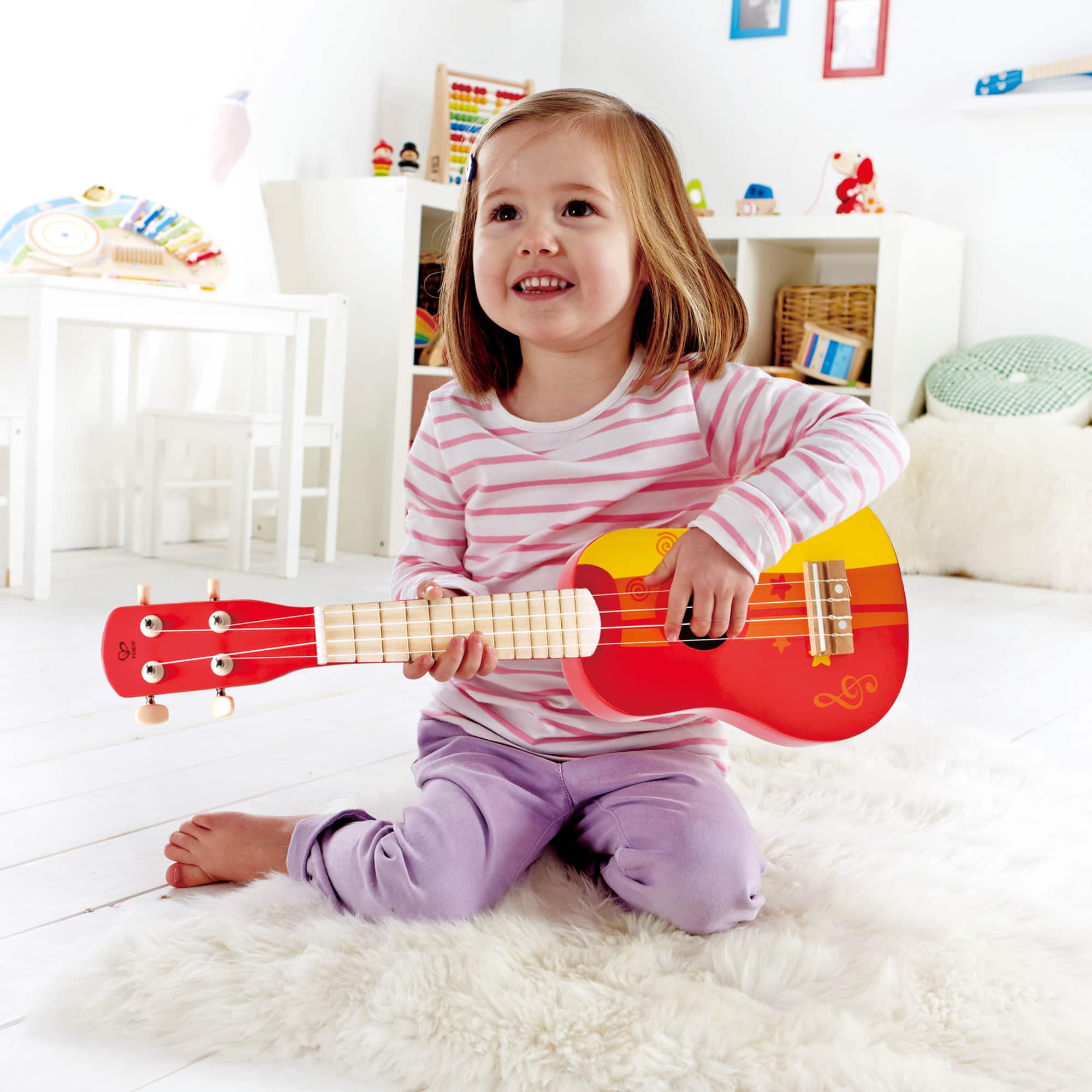 Hape Red & Yellow Kid's Wooden Toy Ukulele