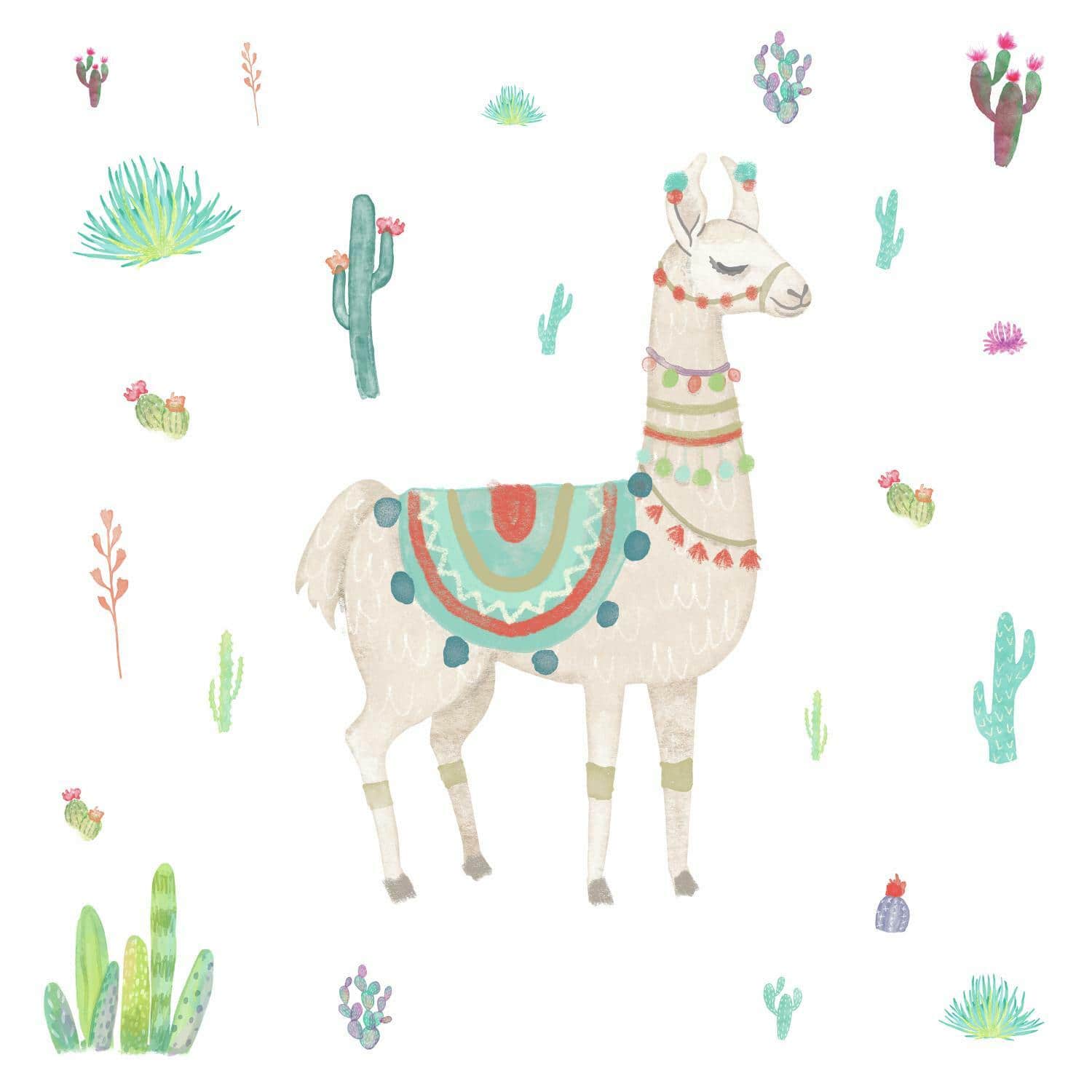 RoomMates Watercolor Llama Peel & Stick Giant Wall Decals