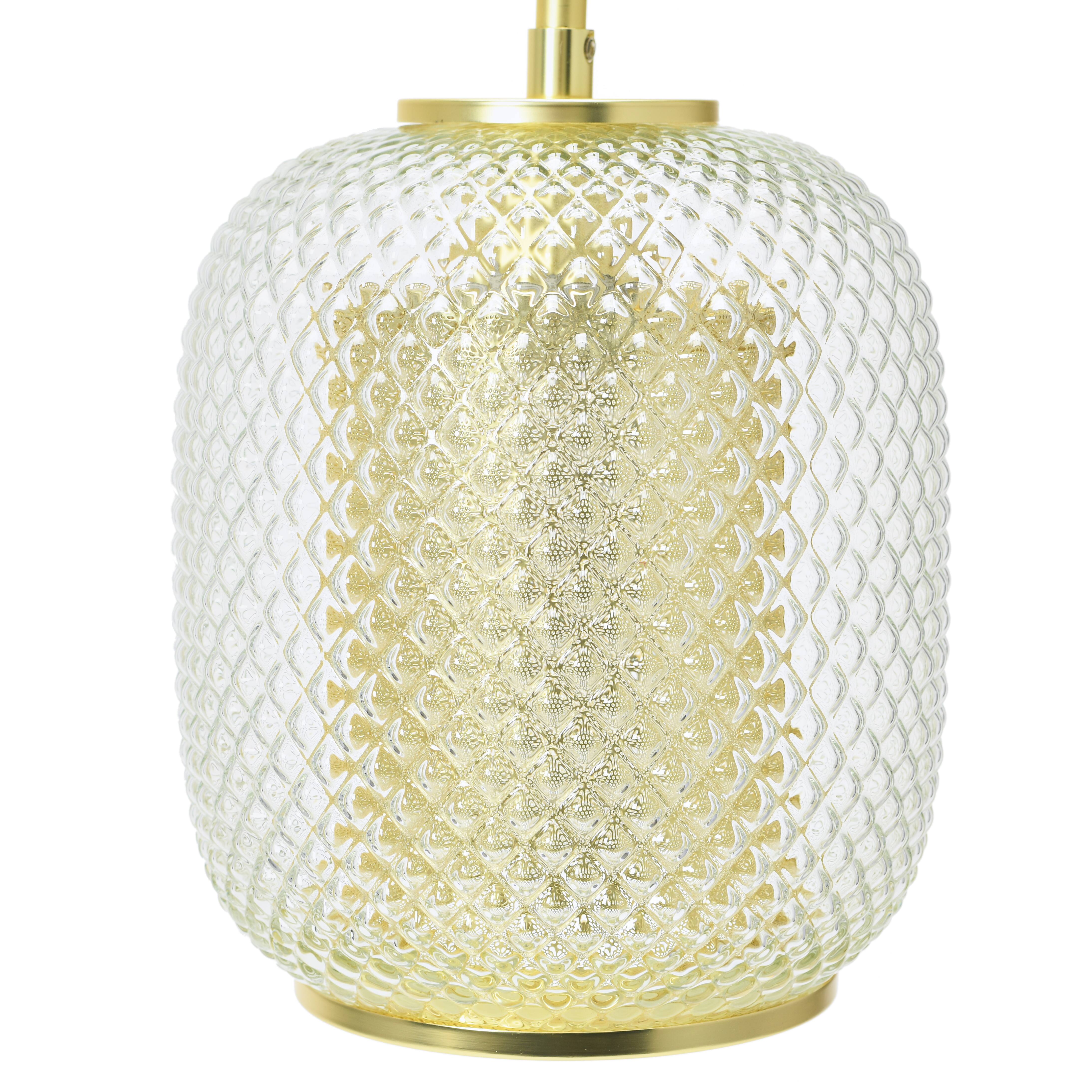 Hello Honey® Clear & Gold Embossed Glass Shade Pendant Lamp with Brass Accents