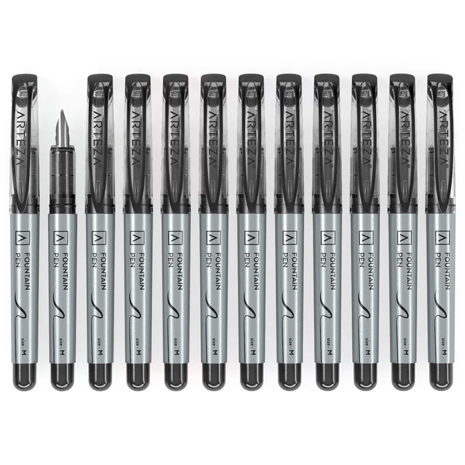 Arteza® Medium Black Disposable Fountain Pens, 12ct.