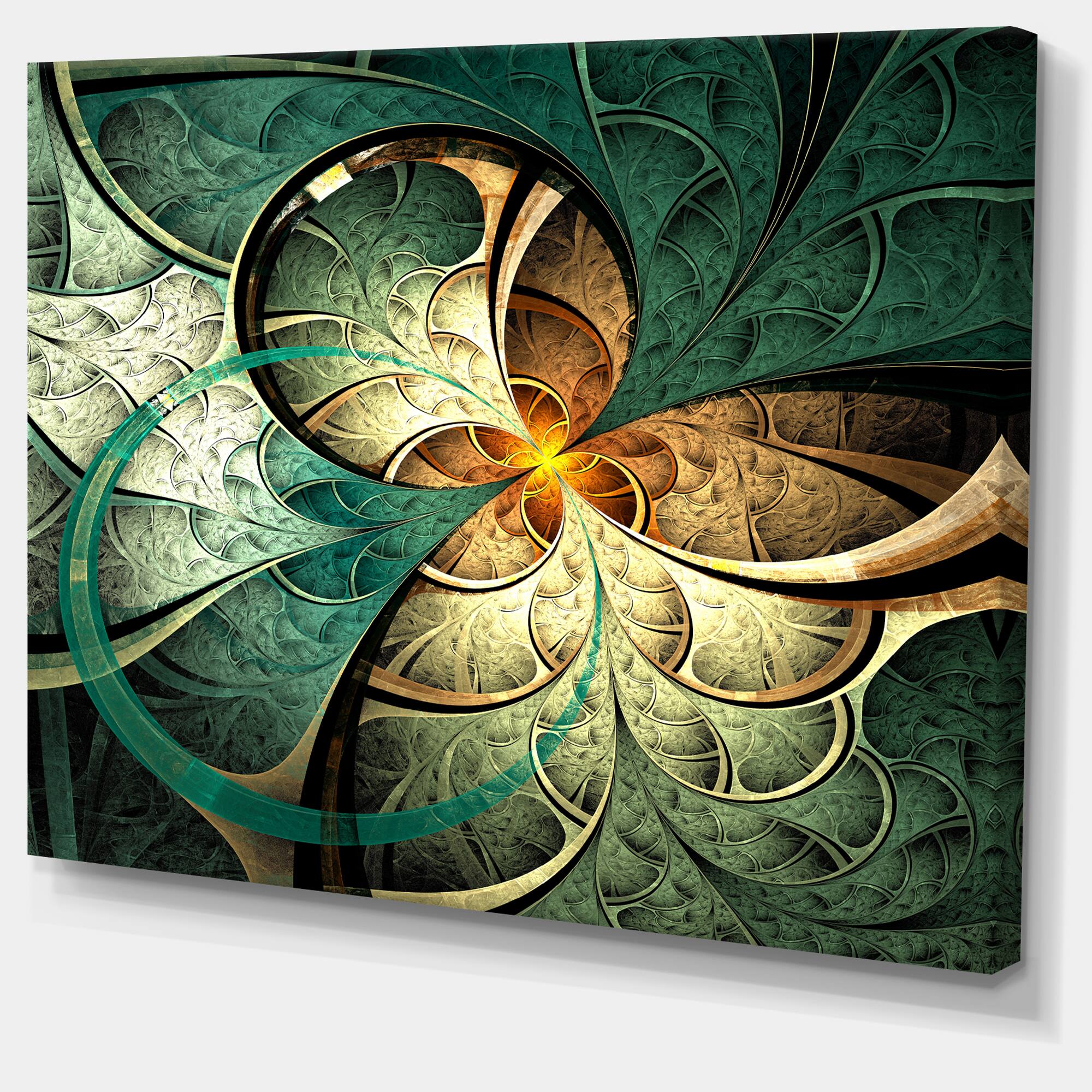 Designart - Dark Yellow Green Fractal Flower