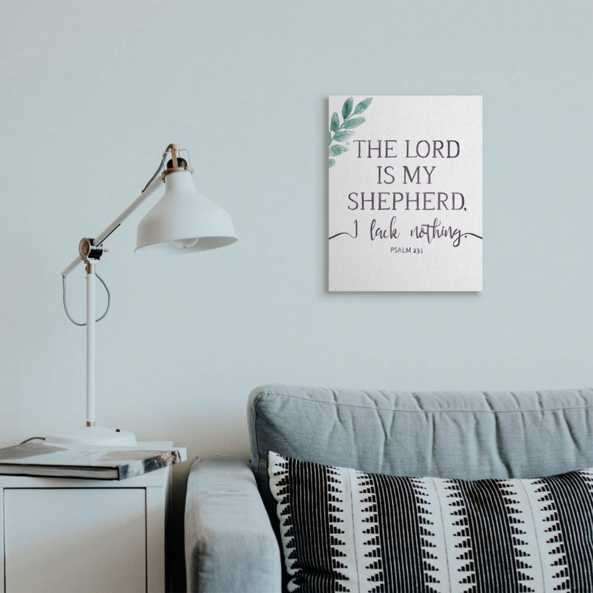 Stupell Industries Lord Is My Shepherd Faith Phrase Plant Greenery Canvas Wall Art