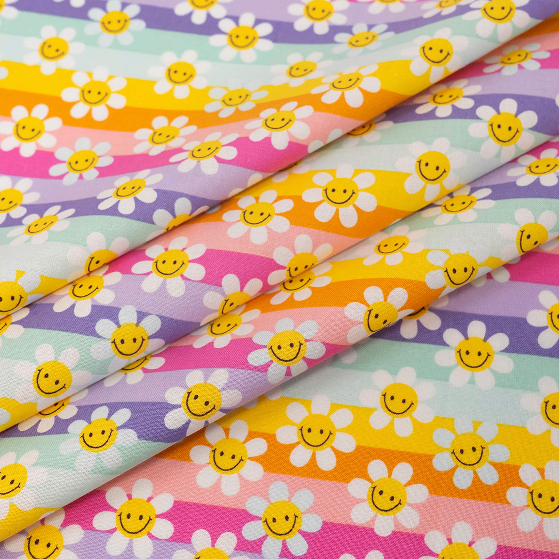 SINGER Modern Daisy Stripes Print Cotton Fabric