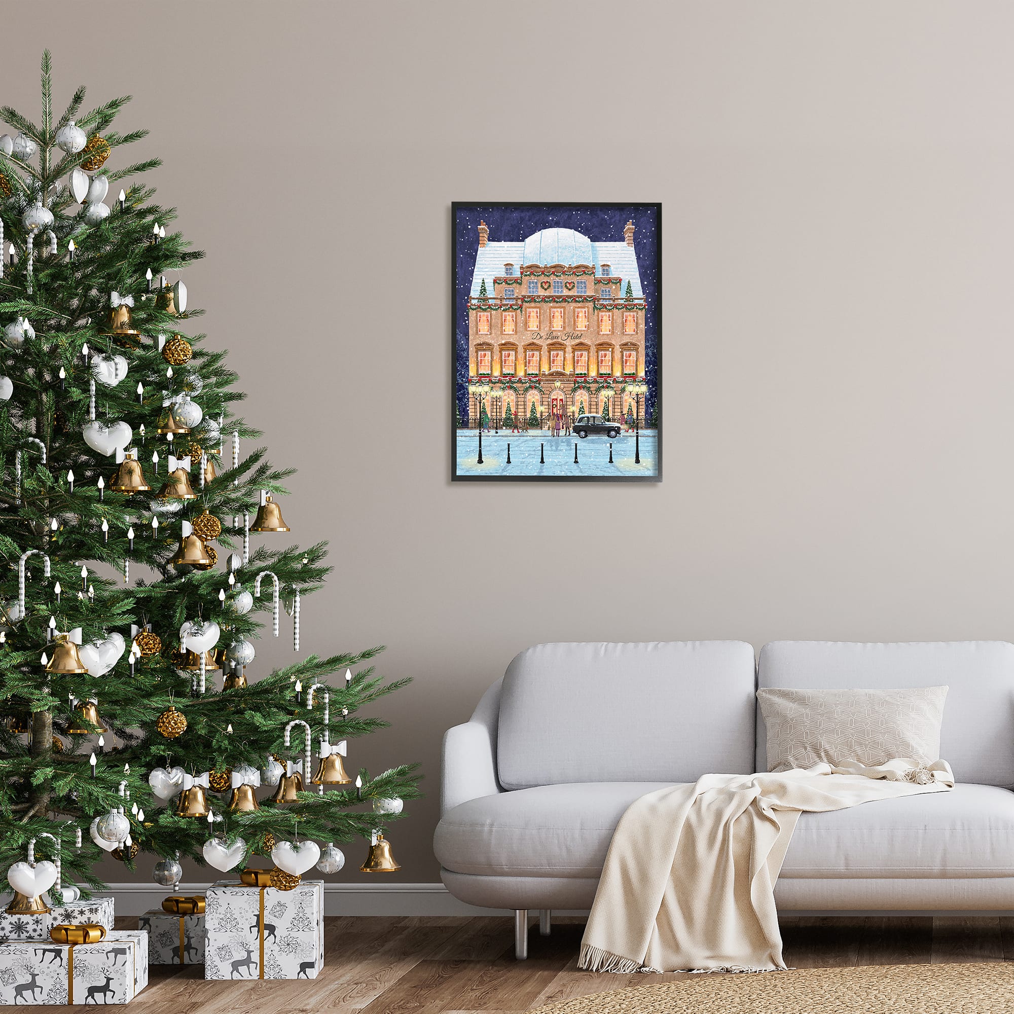 Stupell Industries Winter Hotel Christmas Festival Framed Giclee Art