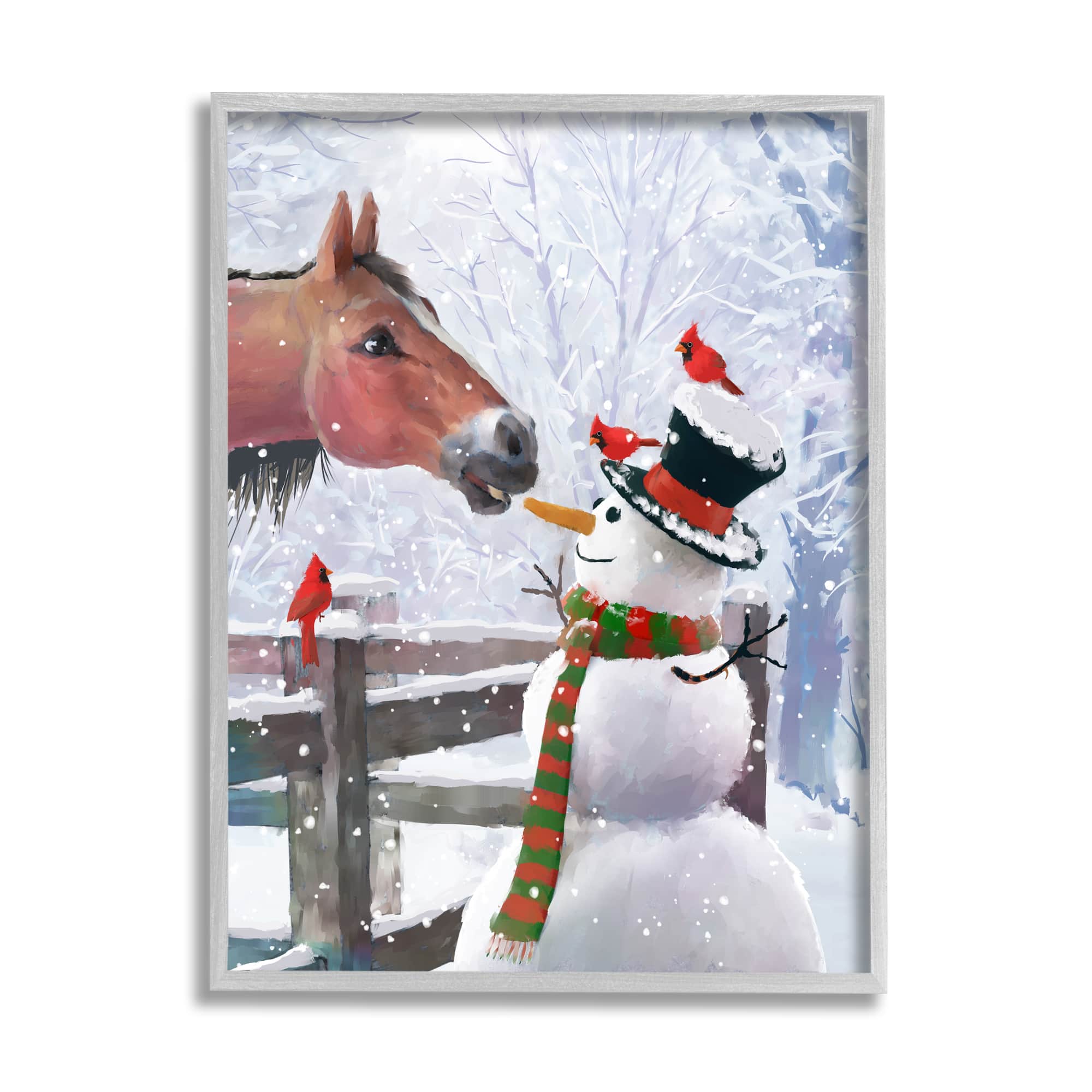 Stupell Industries Horse Eating Snowman Carrot Scene Framed Giclee Art