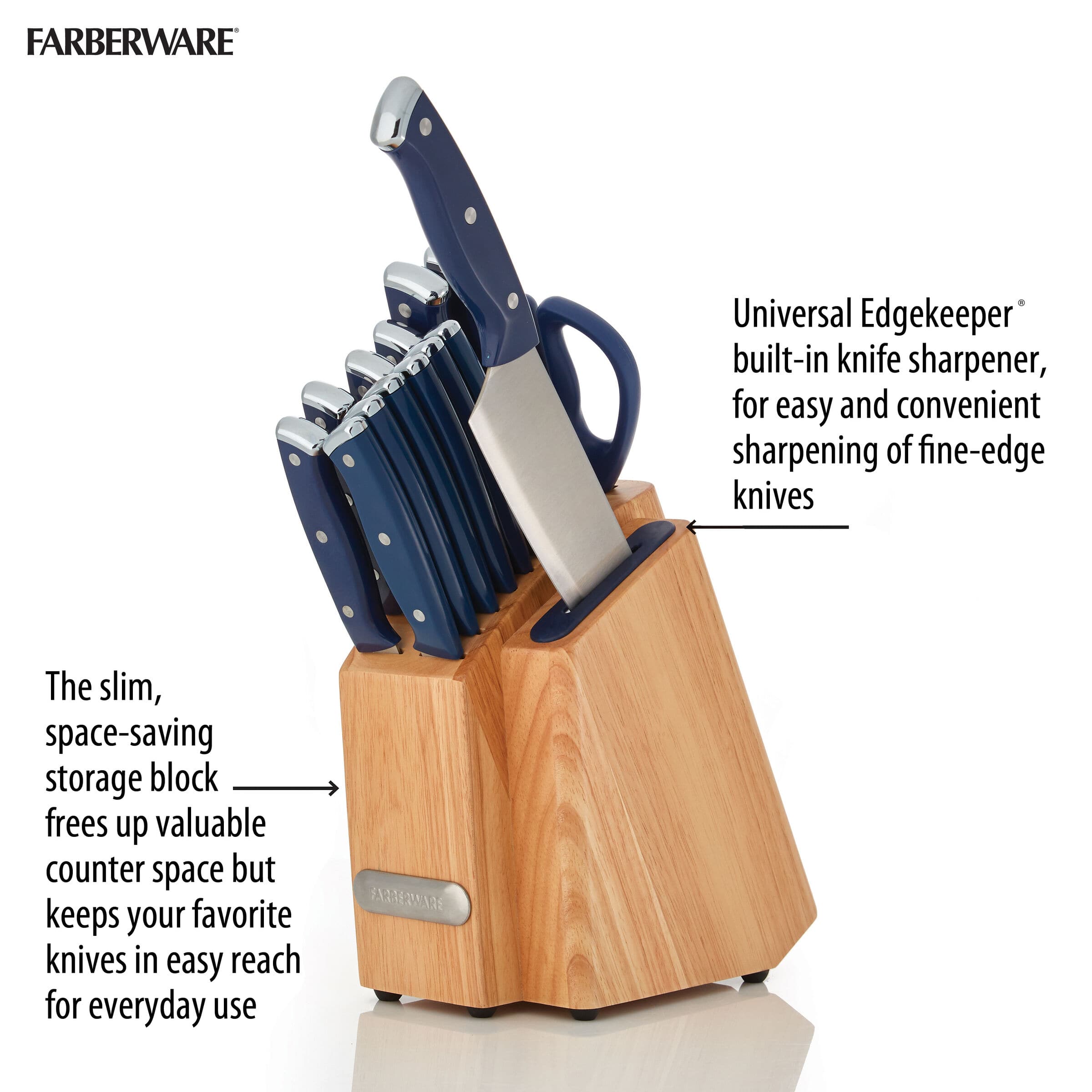 Farberware EdgeKeeper Ink Blue 14-Piece Slim Cutlery Set