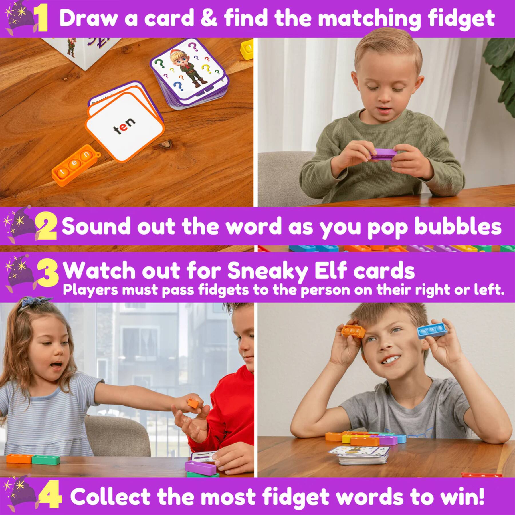 The Fidget Game Sneaky Elves CVC Reading Game Set