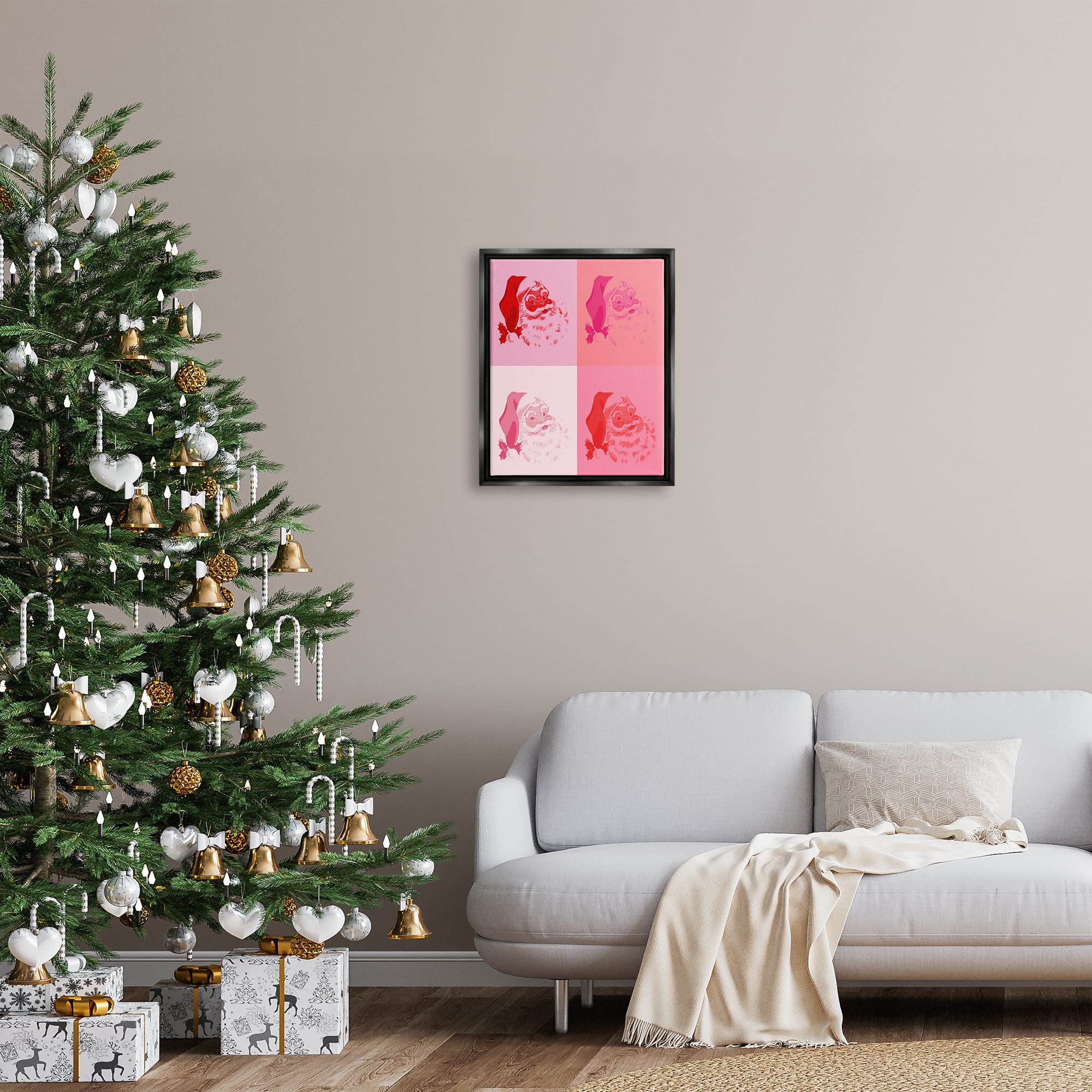 Stupell Industries Pop Style Pink Santa Claus Framed Floater Canvas Wall Art