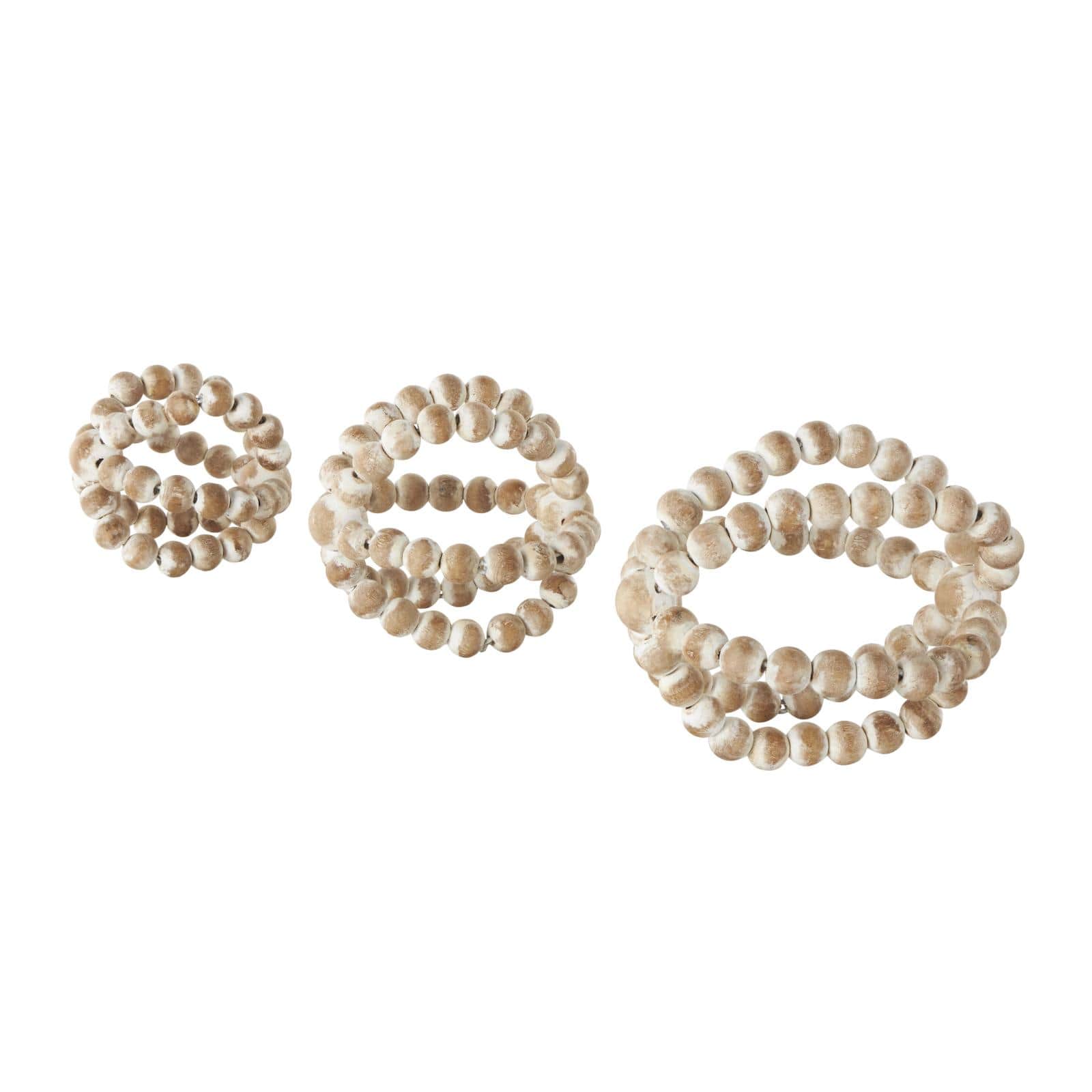 Whitewashed Brown Beaded Knot Wood Sculpture Set
