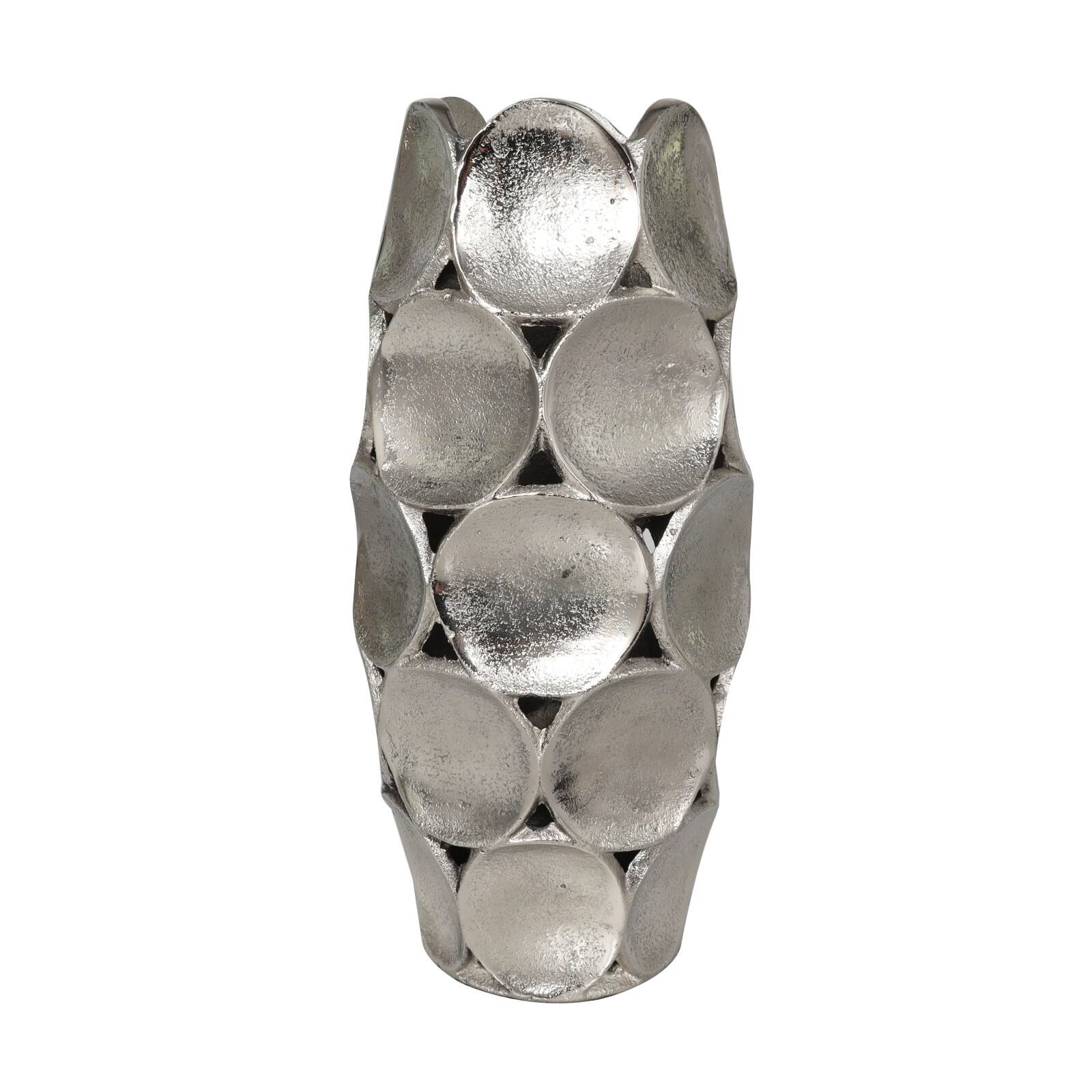 Silver Aluminum Geometric Open Framed Vase Set with Circular Plates