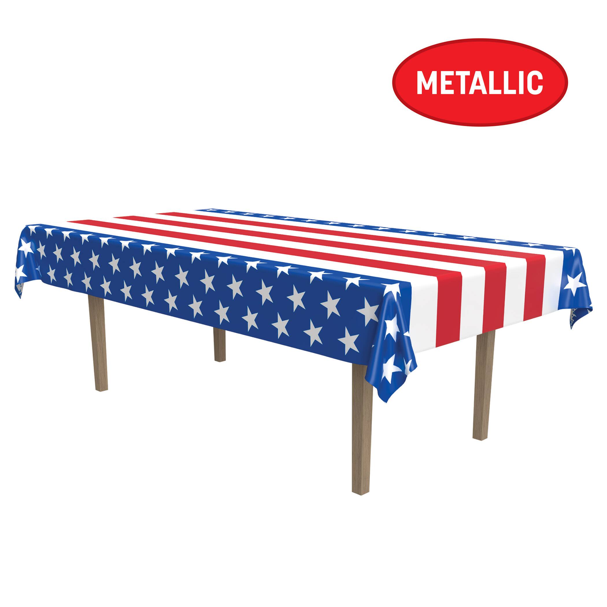 Beistle 54" x 108" Metallic Stars & Stripes Table Cover