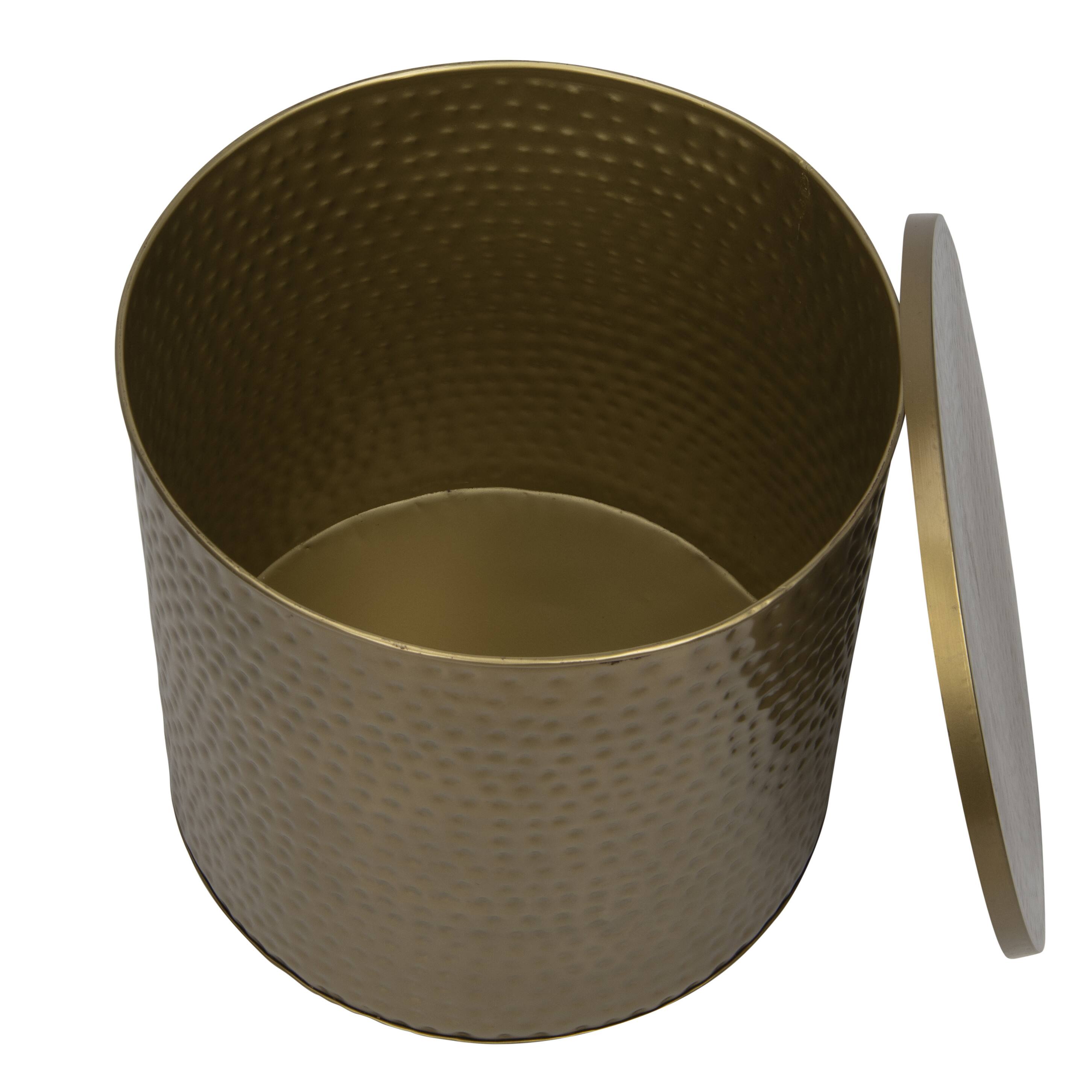 Hello Honey® 17" Gold Boho Hammered Metal Drum Table or Planter with Lid