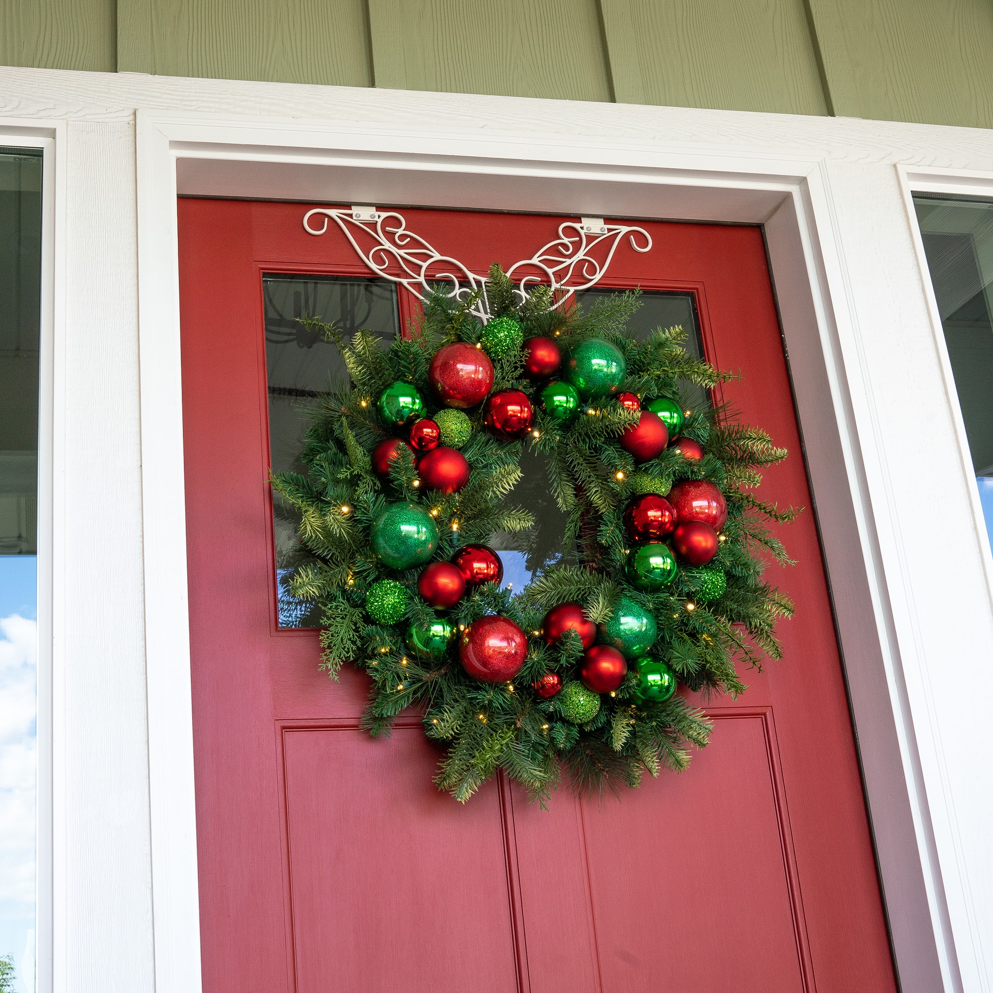 Village Lighting 30" Pre-Lit Christmas Cheer Wreath, Clear LED Lights