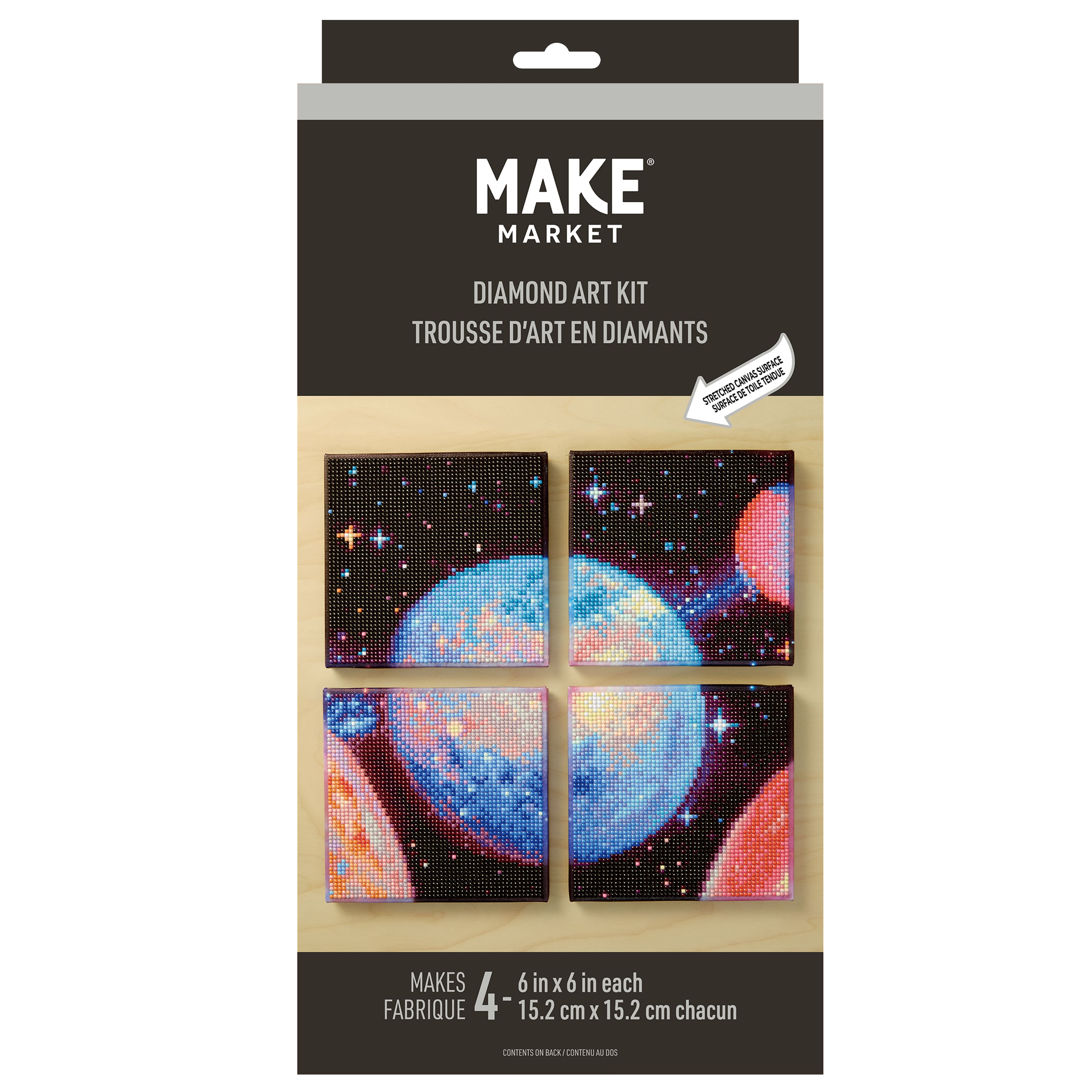 6" x 6" Planets 4-Piece Stretched Canvas Diamond Art Kit by Make Market®