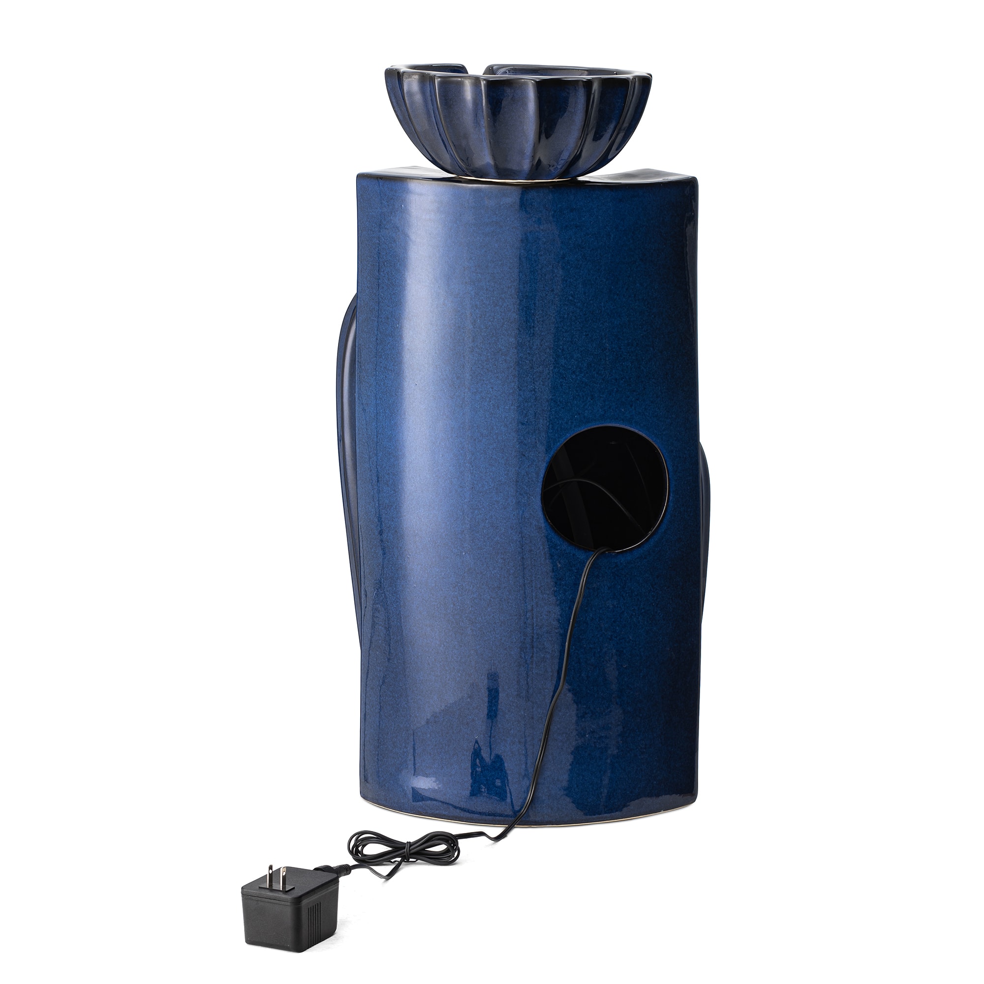 Glitzhome® 26.75" 3-Tier LED Fluted Textured Ceramic Outdoor Floor Fountain