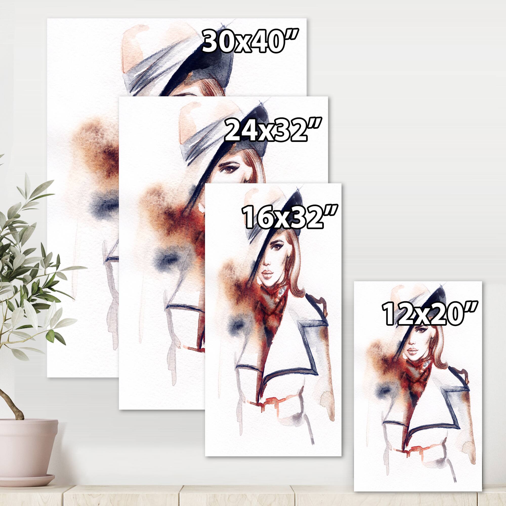 Designart - Fashion Portrait of Woman With Ht - Modern Canvas Wall Art Print