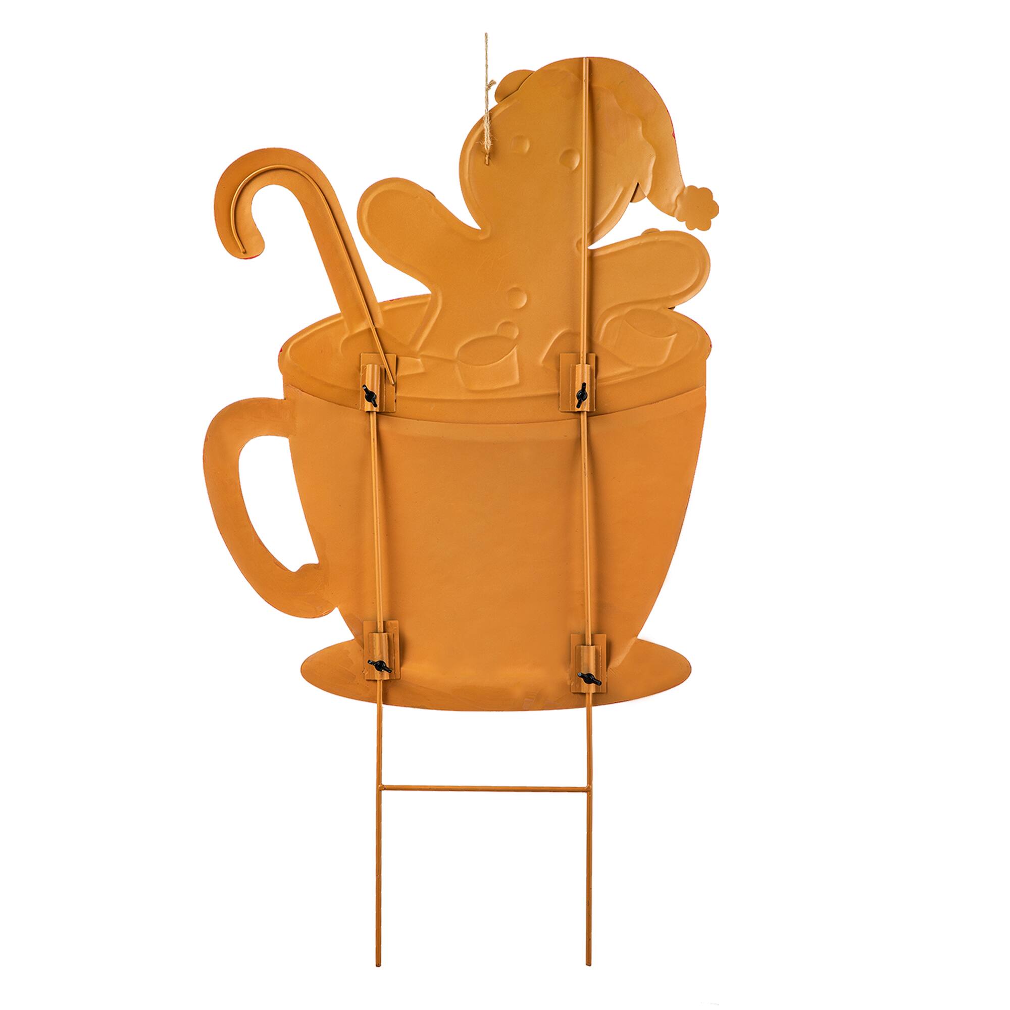 Glitzhome® 30.25" Metal Gingerbread Man in Coffee Mug Yard Stake