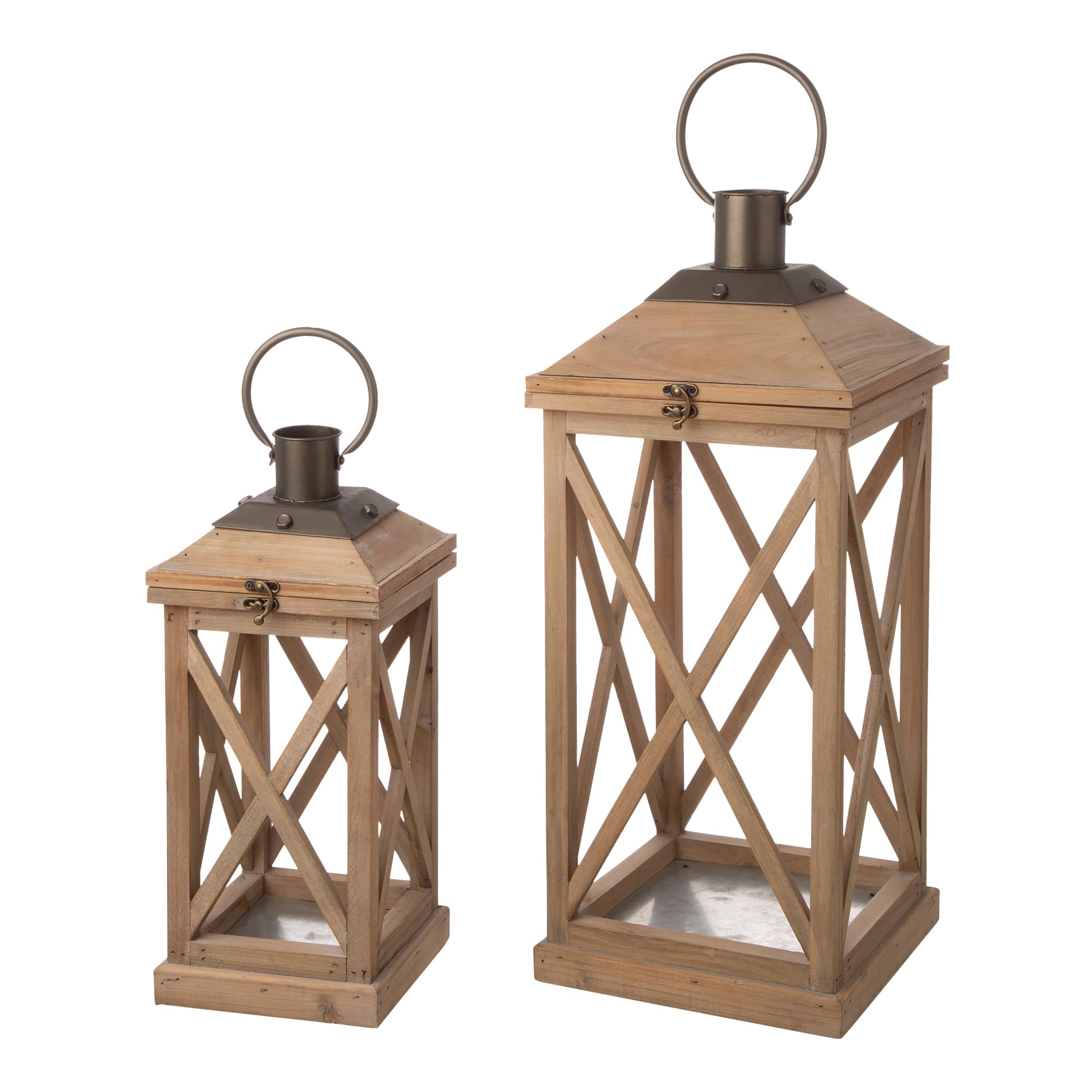 Glitzhome® Brown Wooden Modern Farmhouse Lantern Set