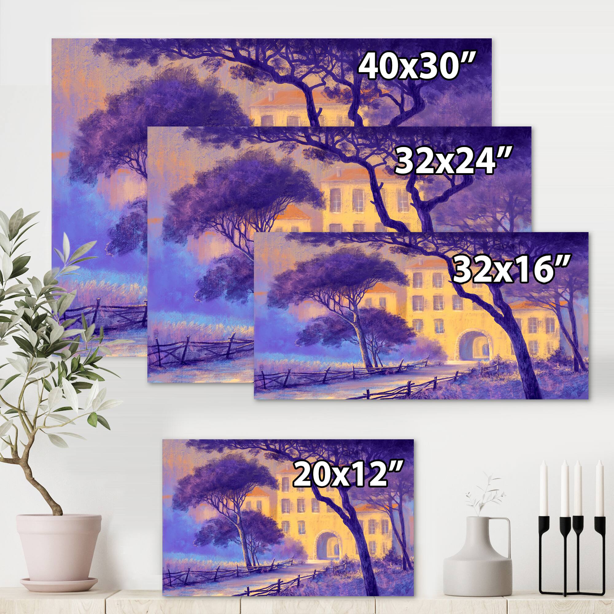 Designart - Street Landscape On Footpath & Trees In A City - Traditional Canvas Wall Art Print