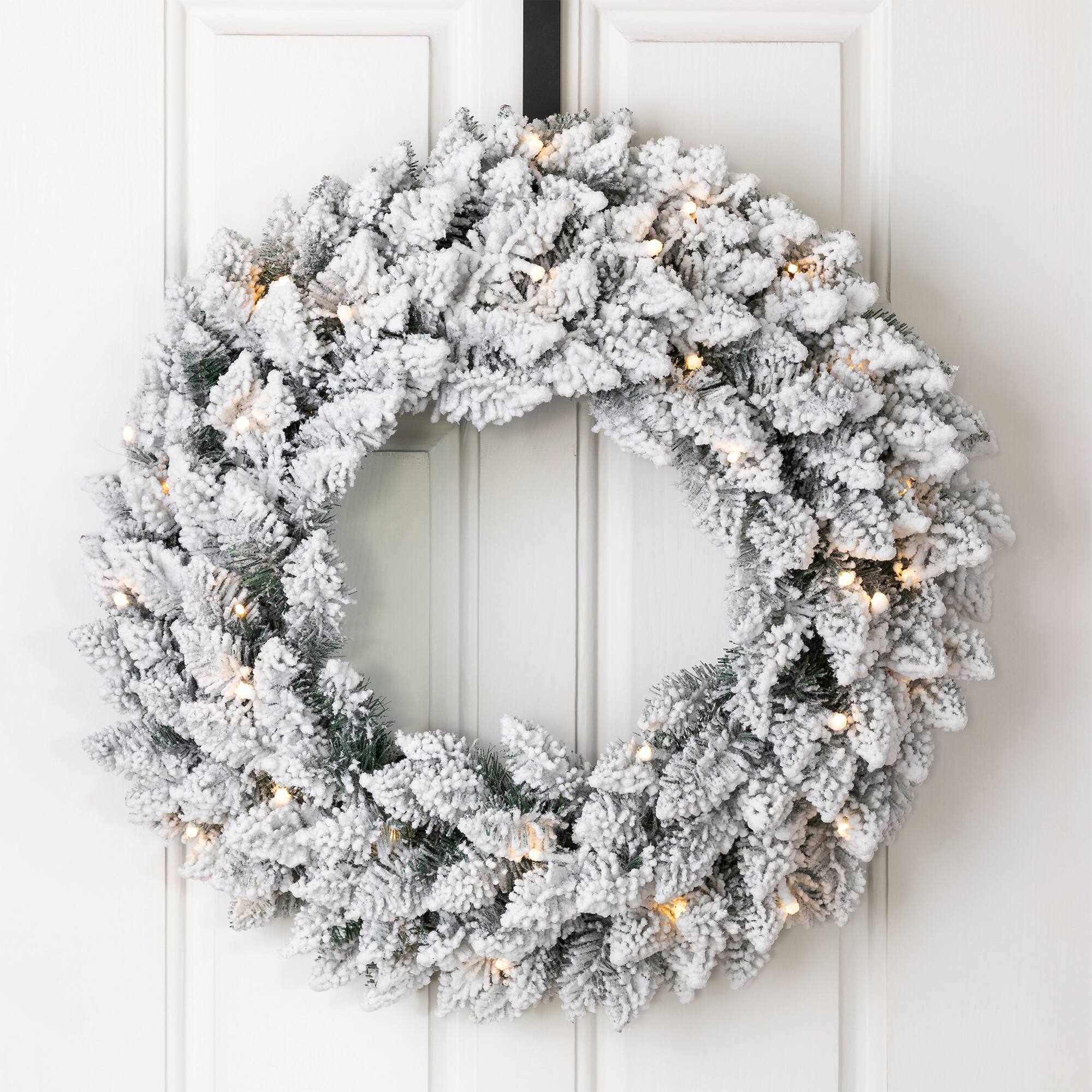 Glitzhome® Pre-Lit Flocked Christmas Wreath & Garland Set with Timer, 3 Functions