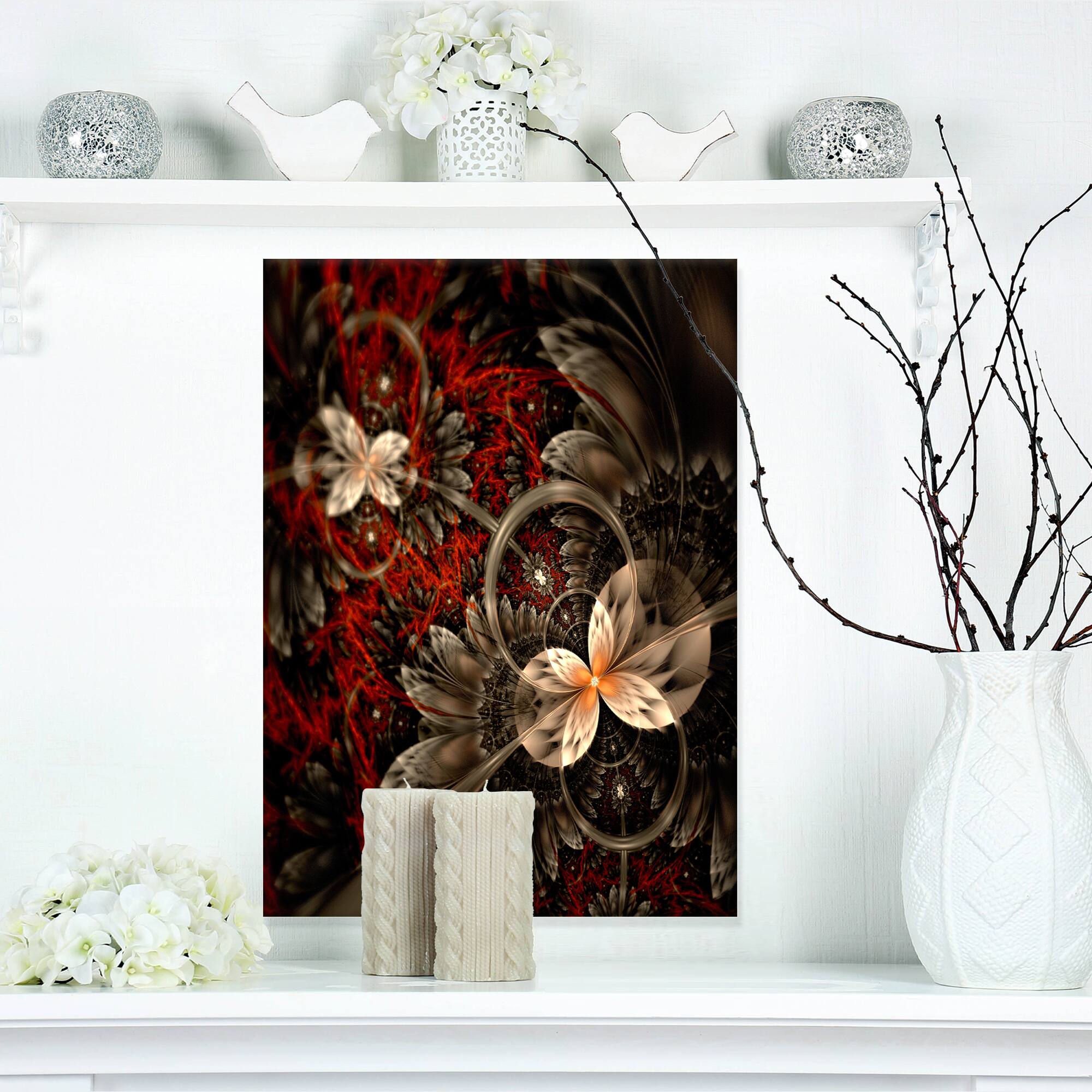 Designart - Red and Orange Fractal Flower Pattern
