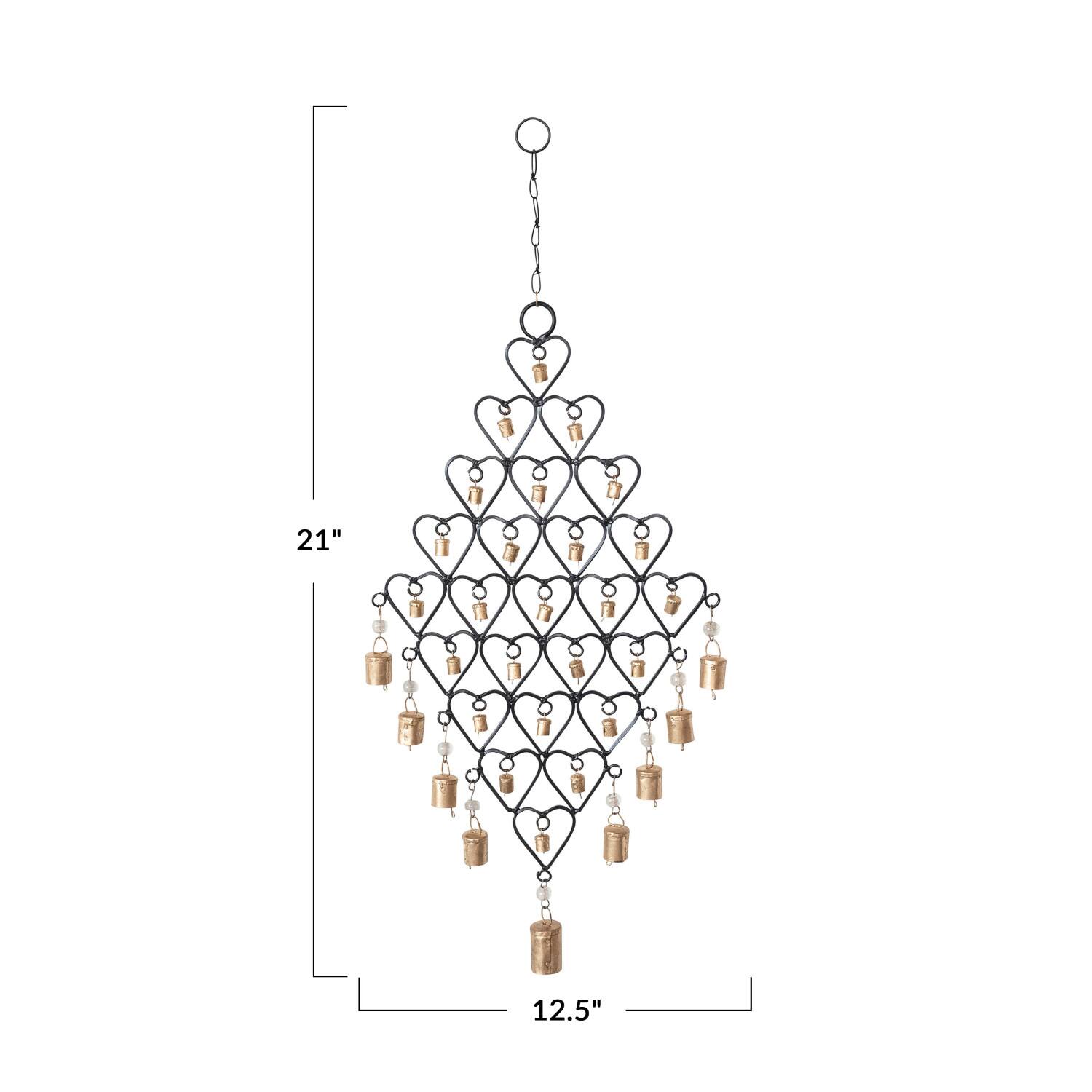 Hello Honey® Black & Golden Hanging Metal Hearts with Bells Wall Décor