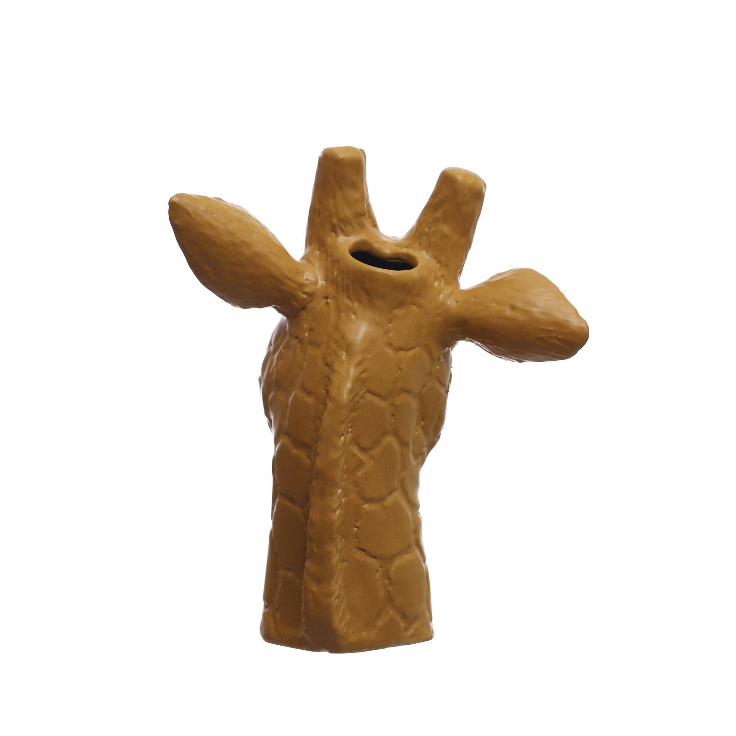Hello Honey® 10.25" Matte Mustard Reactive Glaze Stoneware Giraffe Head Vase