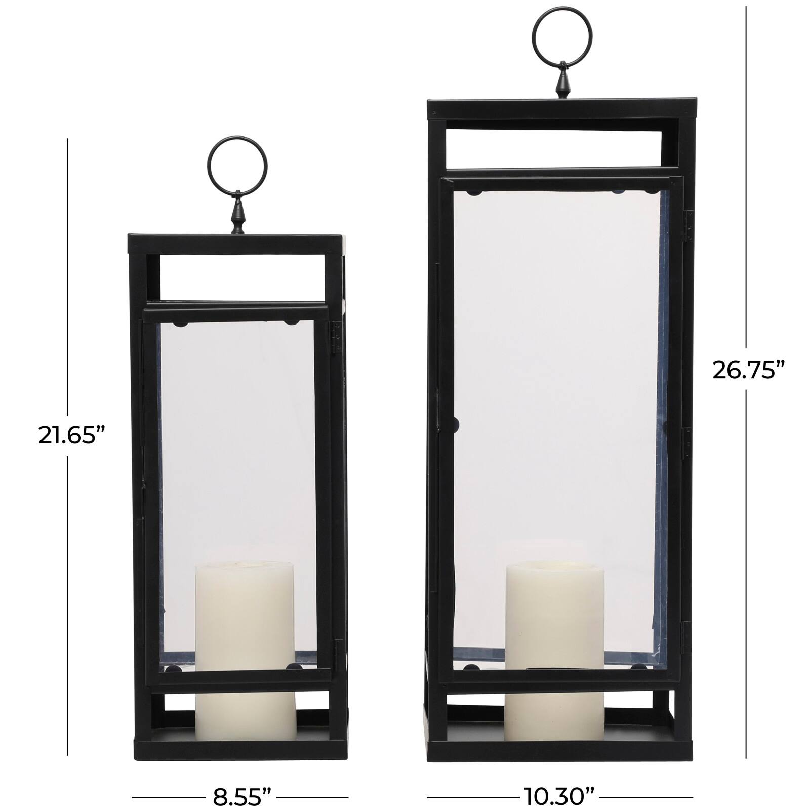 Black Minimalist Candle Lantern with Ring Handles Set
