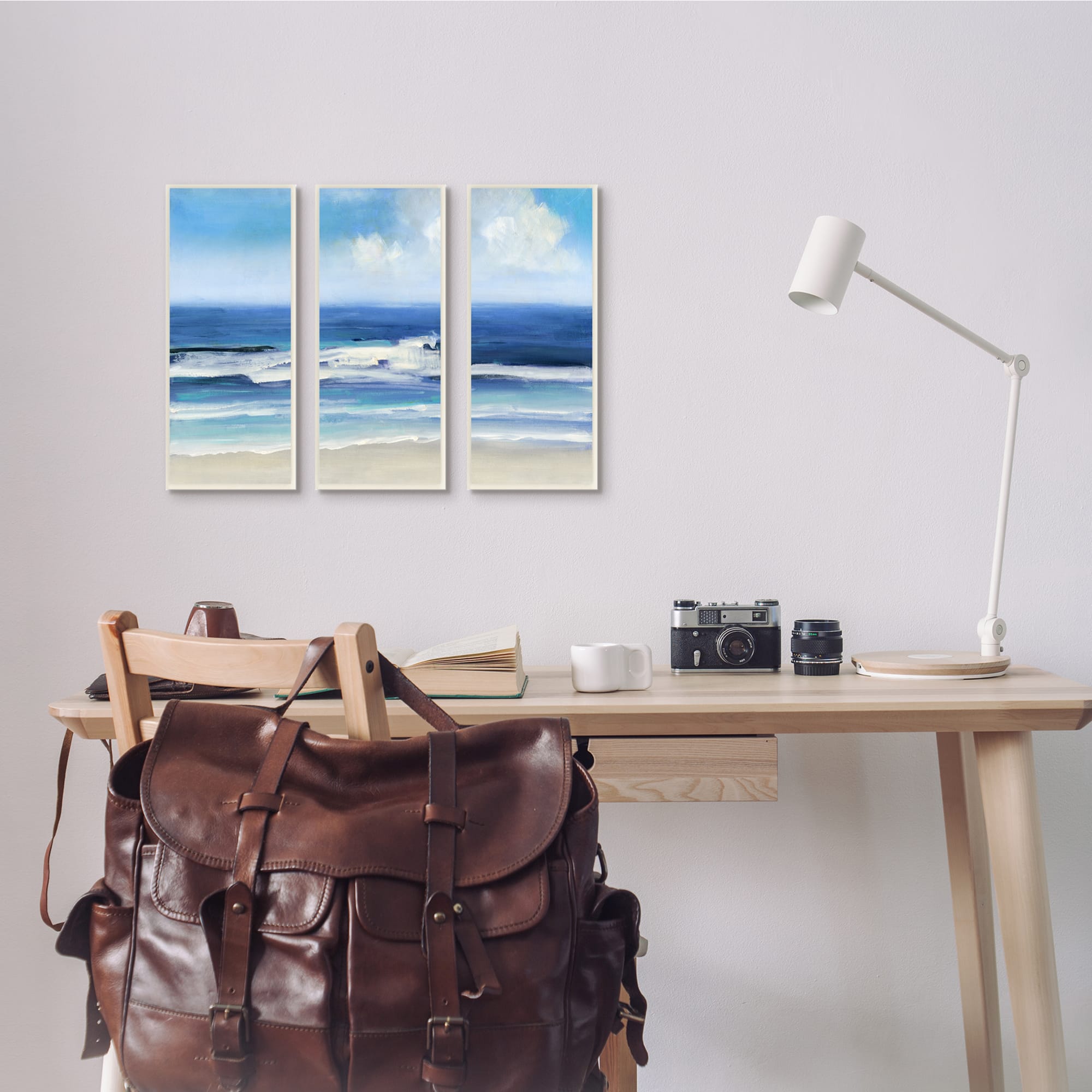 Stupell Industries Blue Beach Coast Triptych Incoming Summer Tide Waves,7" x 17"