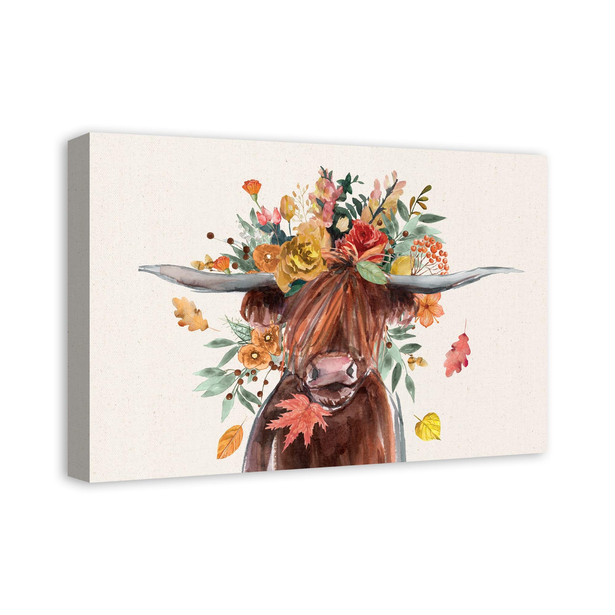 Autumn Cow Canvas Wall Art