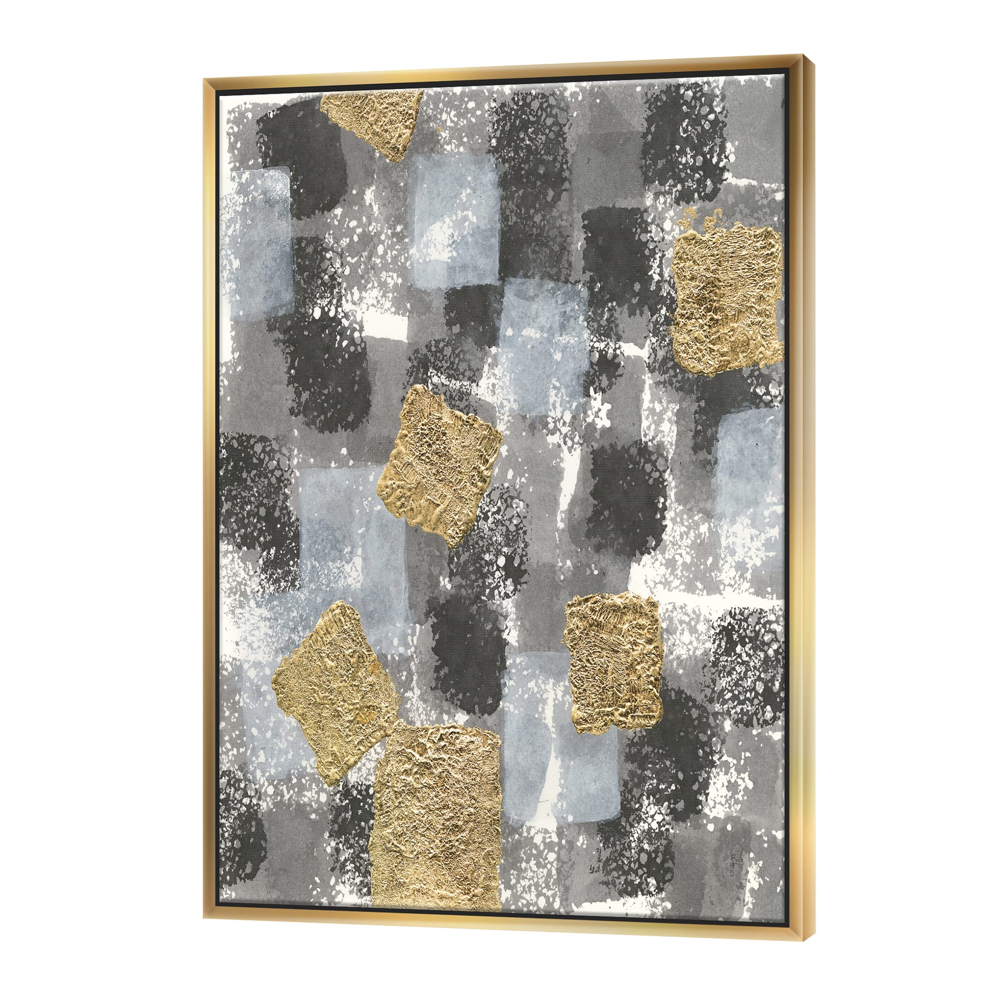 Designart - Gold Glamour Squares II - Modern & Transitional Canvas in Gold Frame
