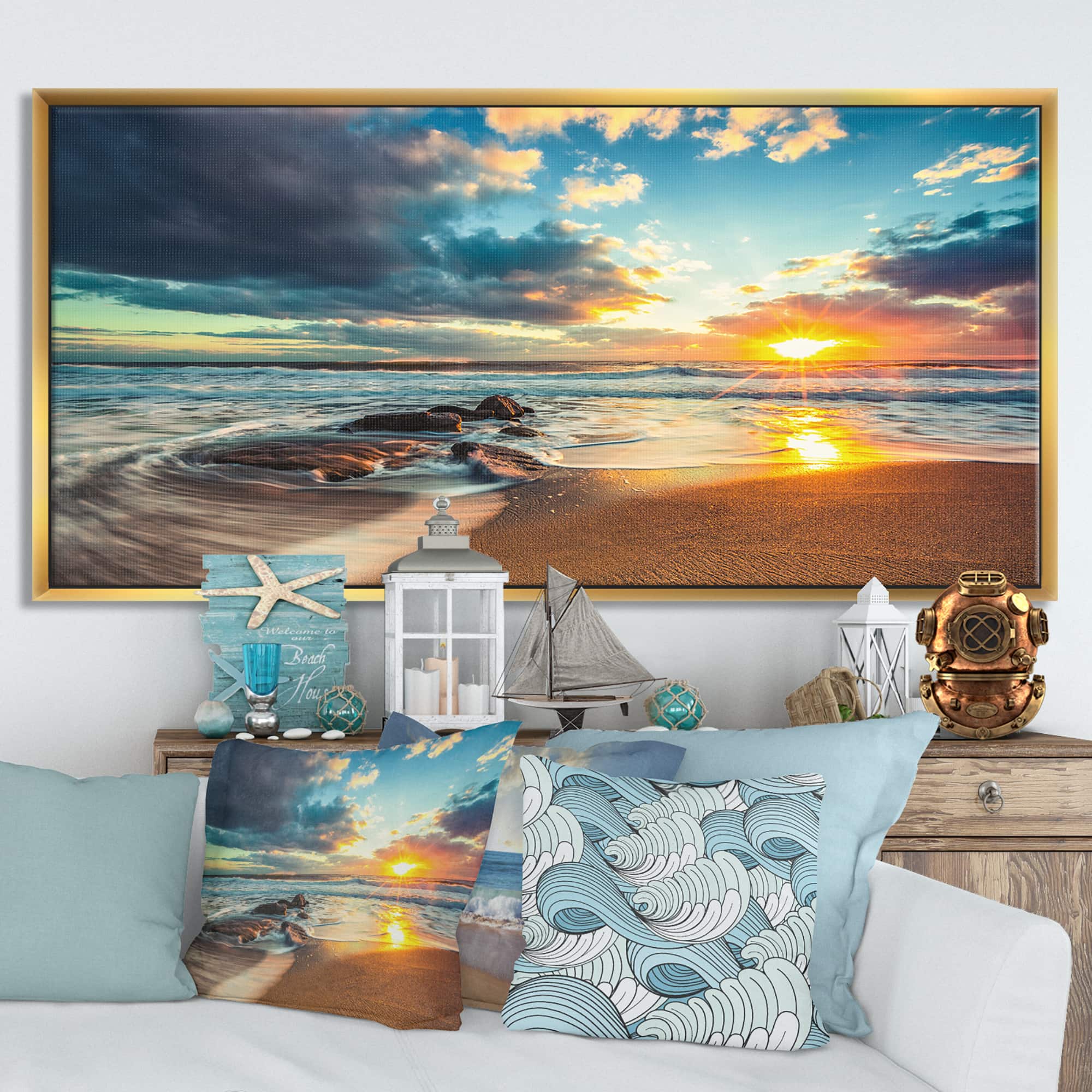 Designart - Beautiful Cloudscape over the Sea - Modern Beach Framed Canvas Art Print