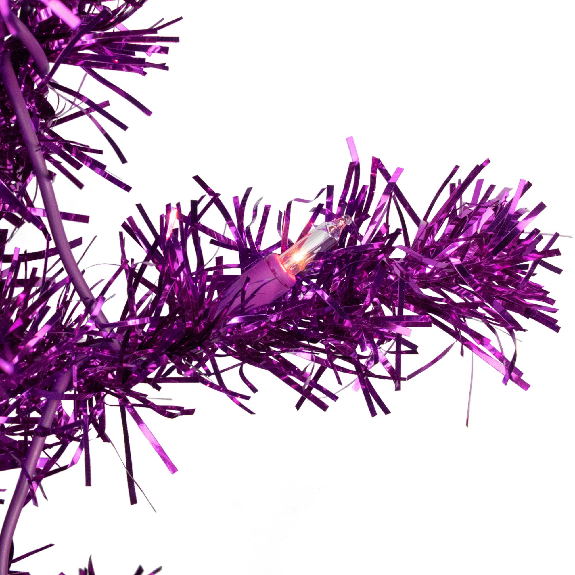 4ft. Pre-Lit Purple Tinsel Artificial Christmas Tree, Clear Lights
