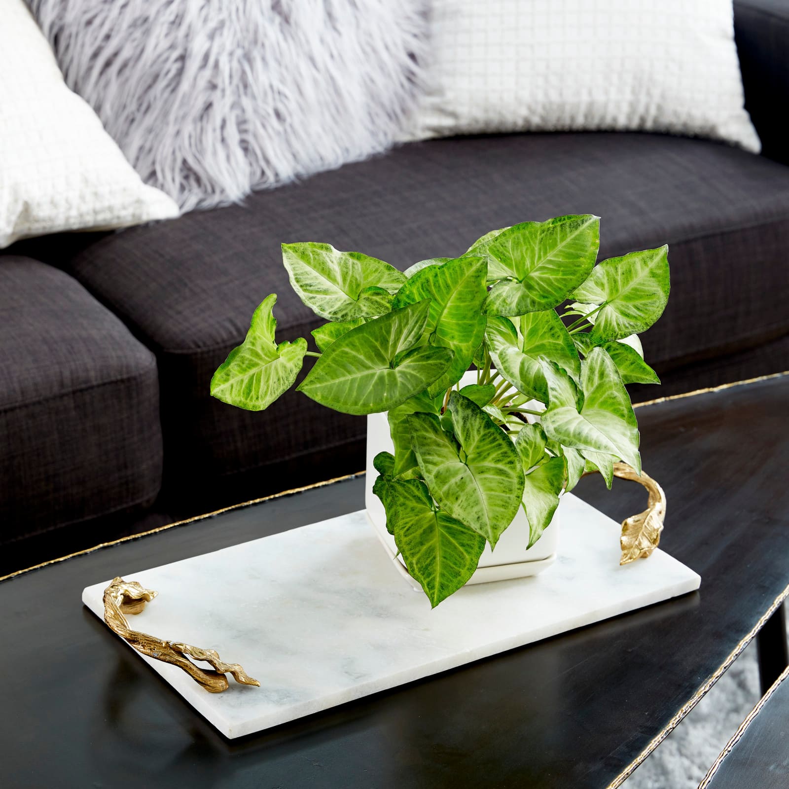 21" White Marble Natural Serving Tray
