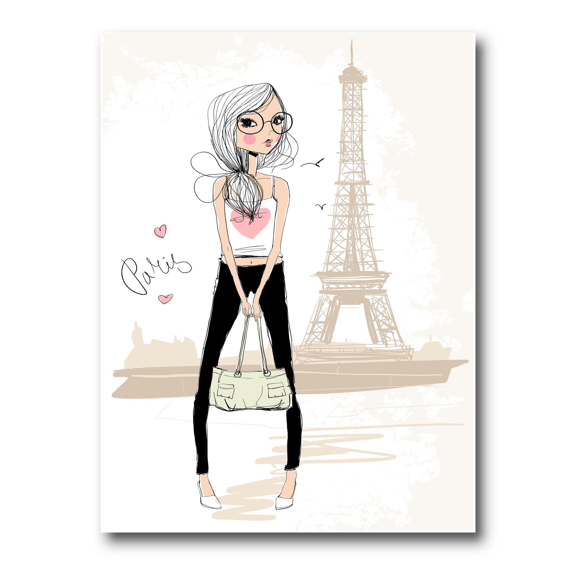Designart - Cute Girl By The Tour Eiffel In Paris - Children's Art Canvas Wall Art Print