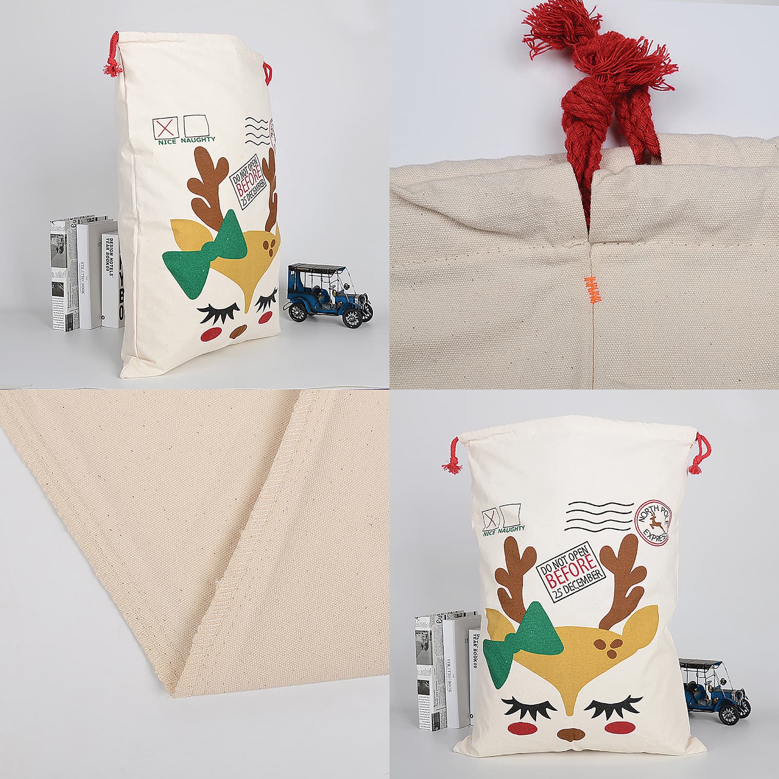 Personality Case™ 19" x 26" North Pole Express Nice Cotton Christmas Drawstring Bag