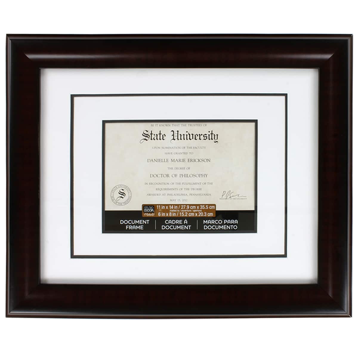 6" x 8" Mahogany Document Frame with Double Mat by Studio Décor®