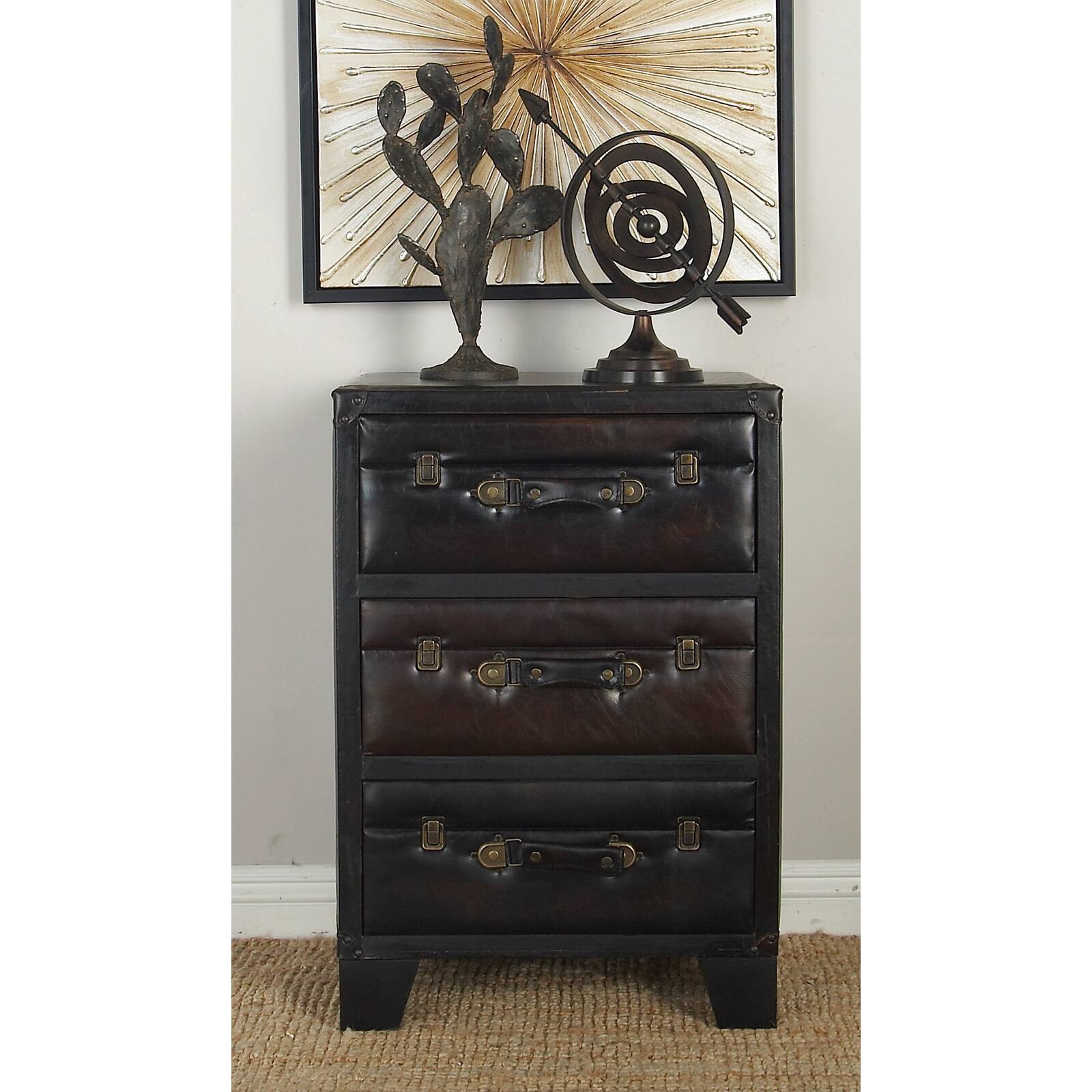 Dark Brown Wood 3-Drawer Traditional Cabinet