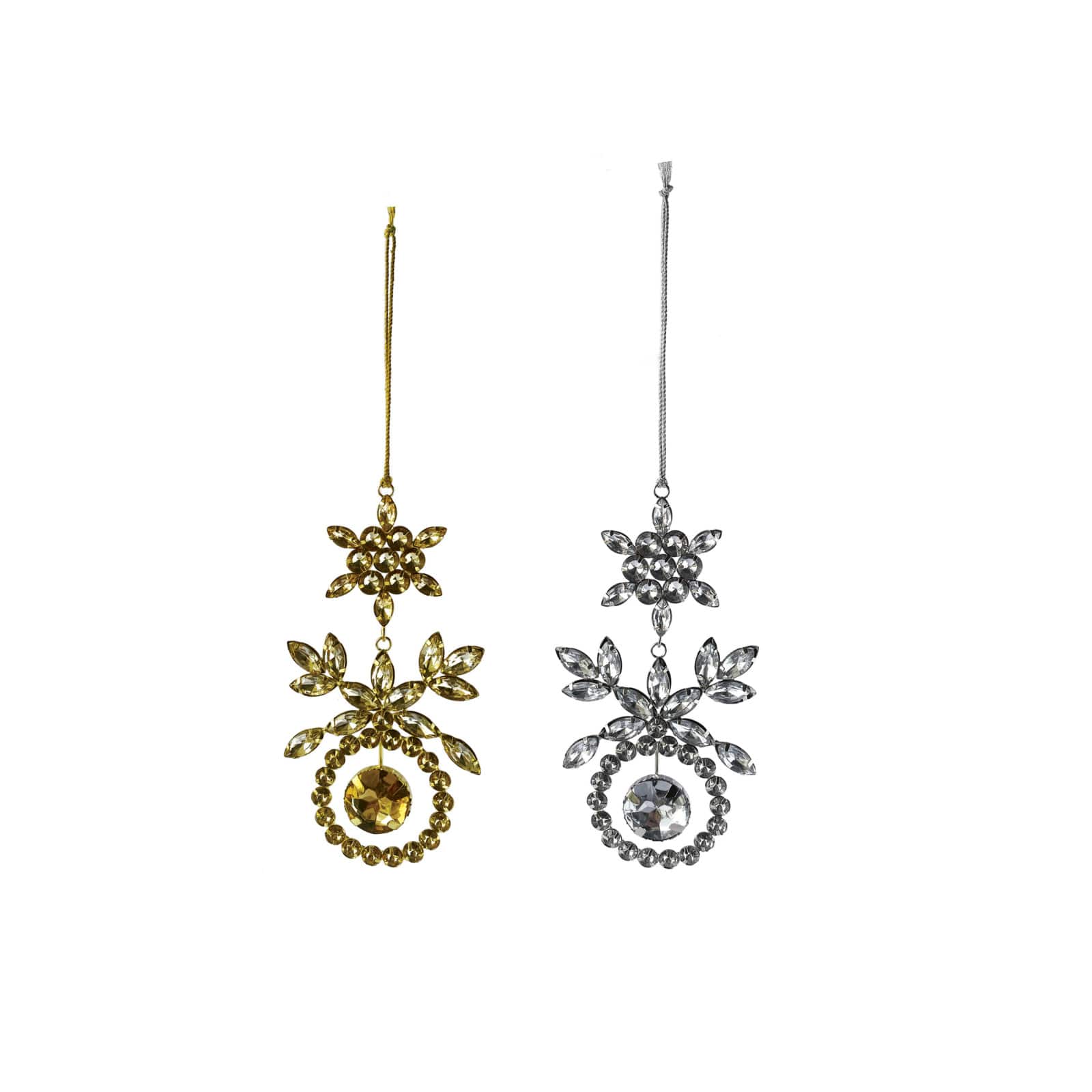 Hello Honey® 2 Pack 6" Silver & Gold Jewel Metal & Acrylic Ornaments