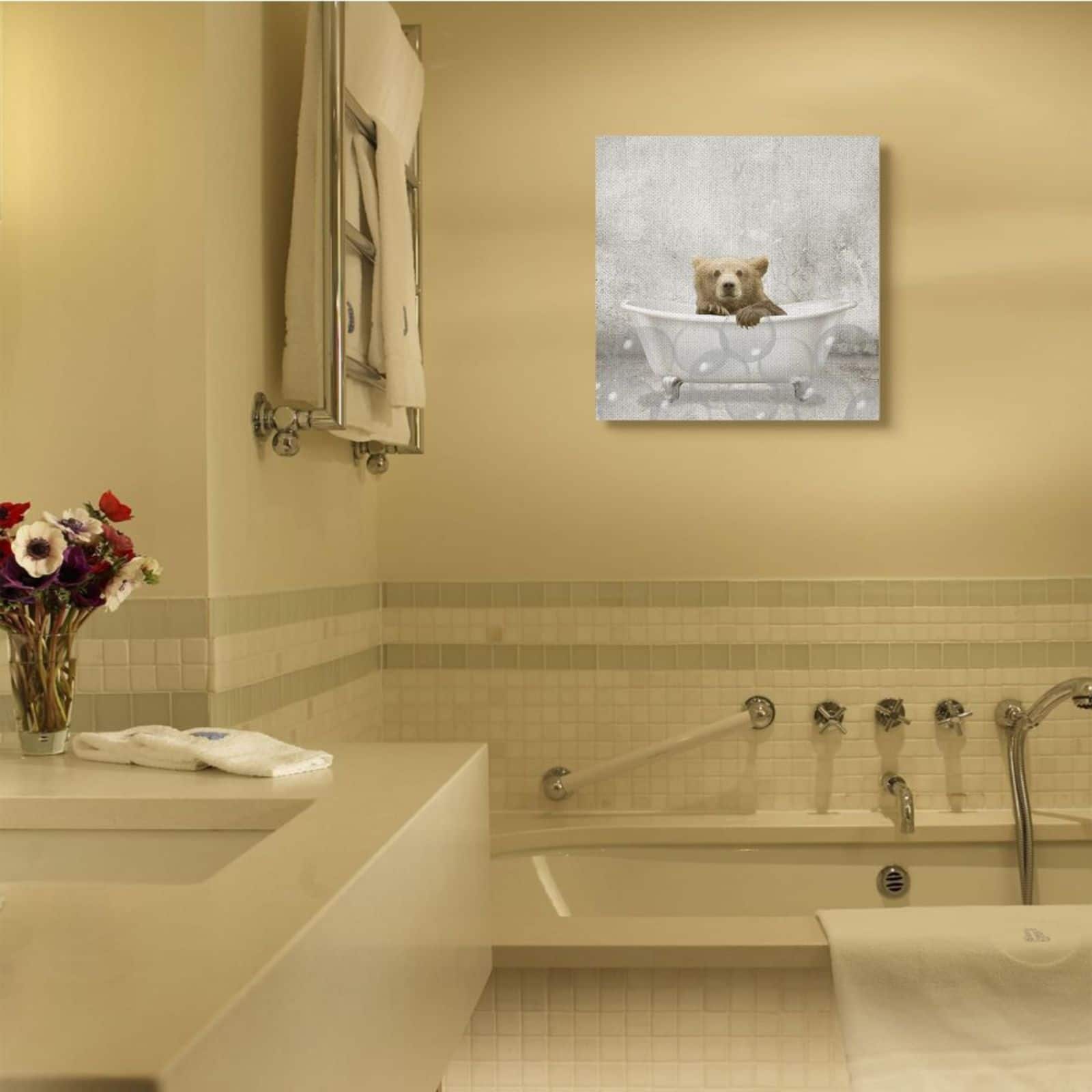 Stupell Industries Baby Bear Bath Time Cute Animal Canvas Wall Art