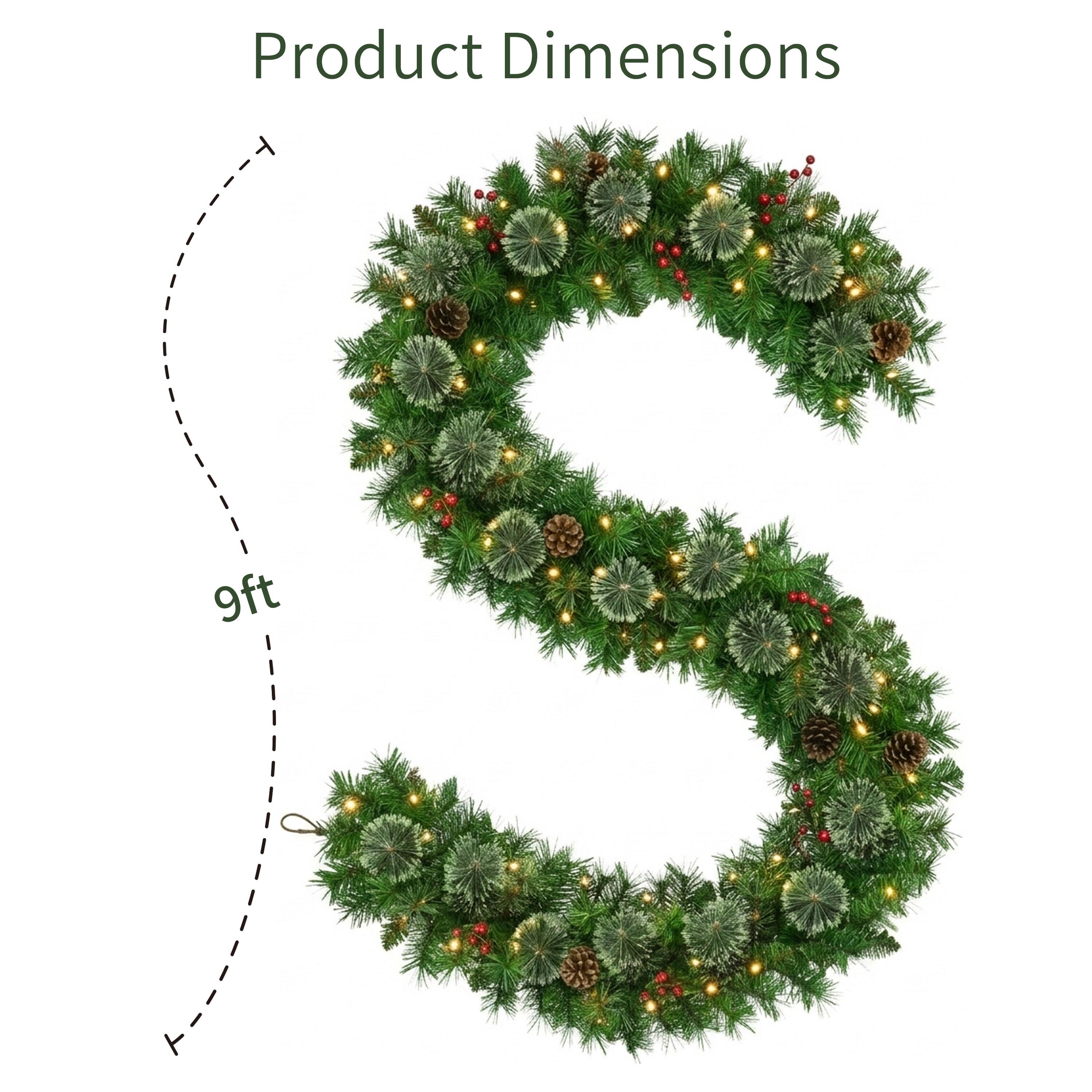 Puleo International 9ft. Pre-Lit Pine with Pinecones & Berries Artificial Garland