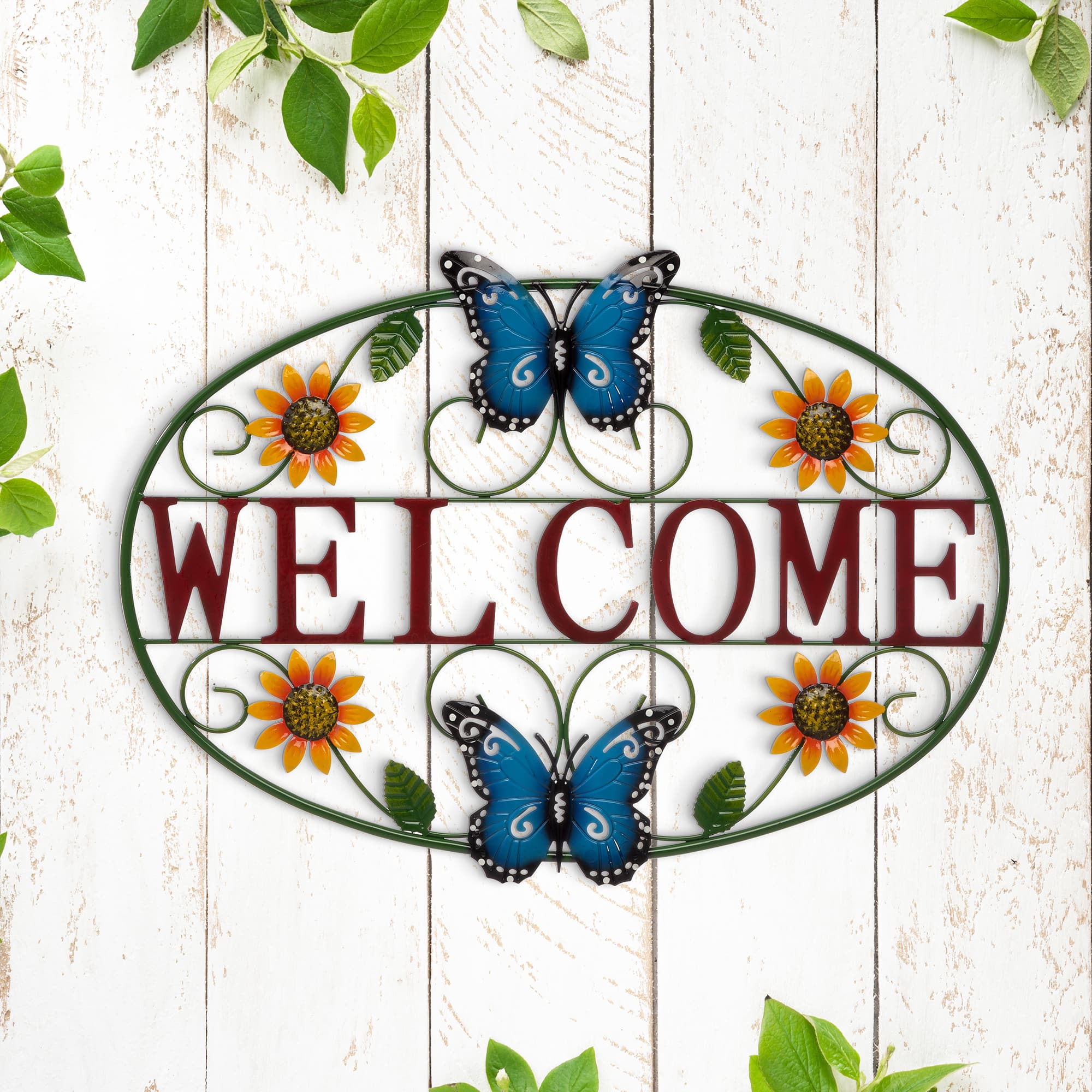 Glitzhome® 24" Metal Sunflower & Butterfly Welcome Wall Décor